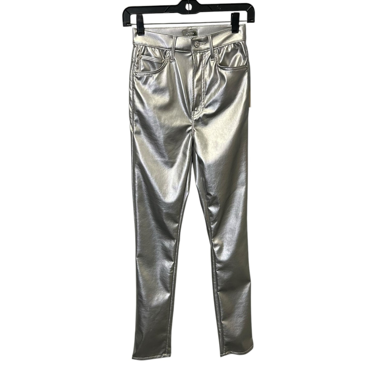 NWT Mother Silver Dagger High Waisted Rail Skimp Faux Leather Pants Womens 25