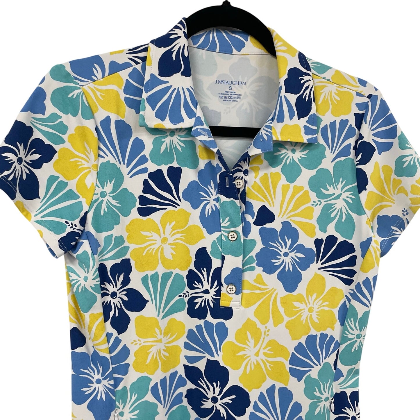 J. McLaughlin Short Sleeve Pleated Tennis Dress Blue Yellow Floral Print Small