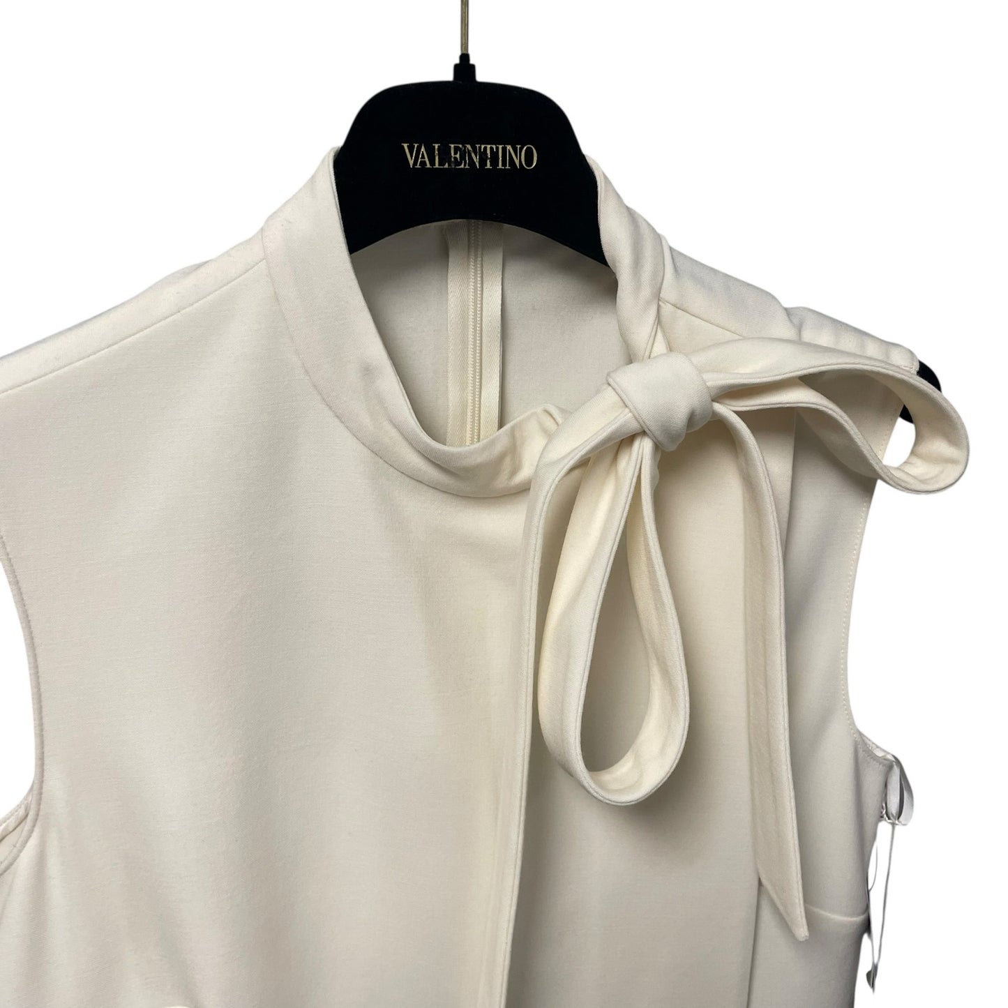 NWT Valentino Sleeveless Bow Neck Tie Shift Dress Cream Womens 38 / US 2