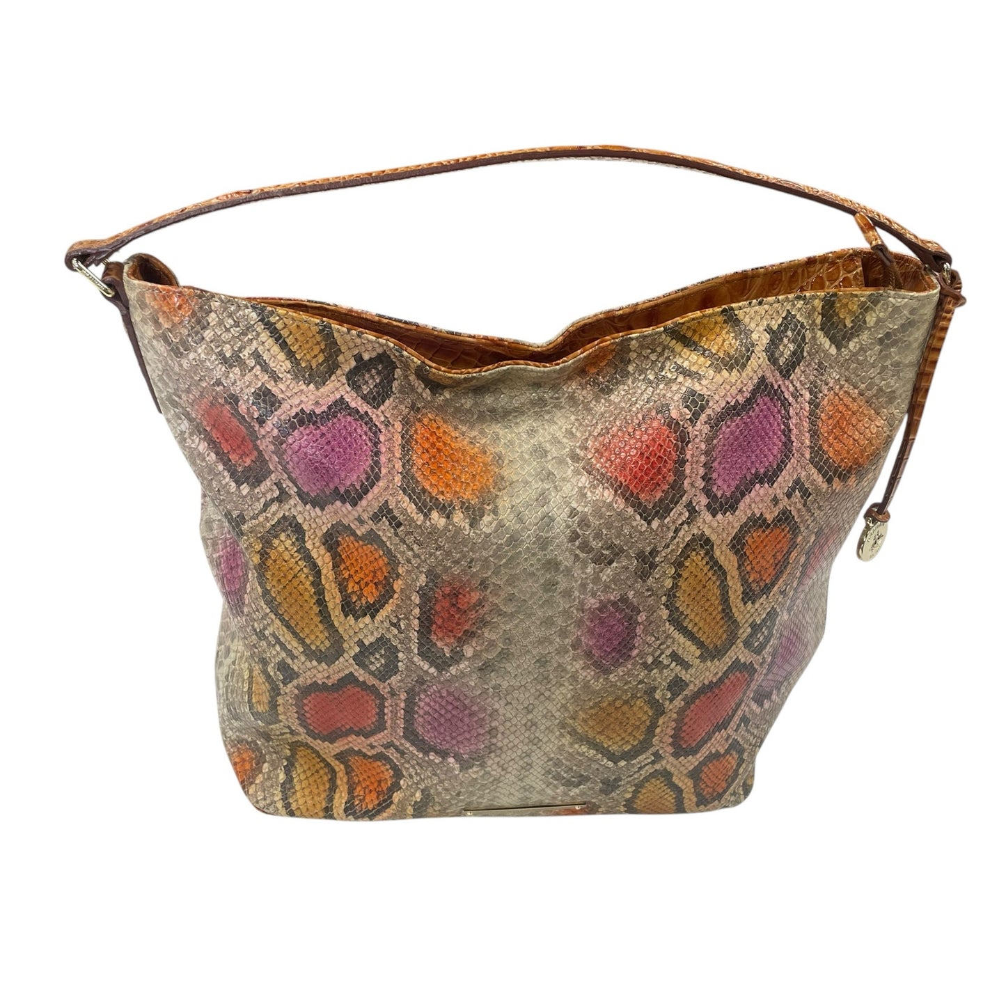 Brahmin Pink Orange Yellow Snakeskin Embossed Leather Isabella Shoulder Handbag