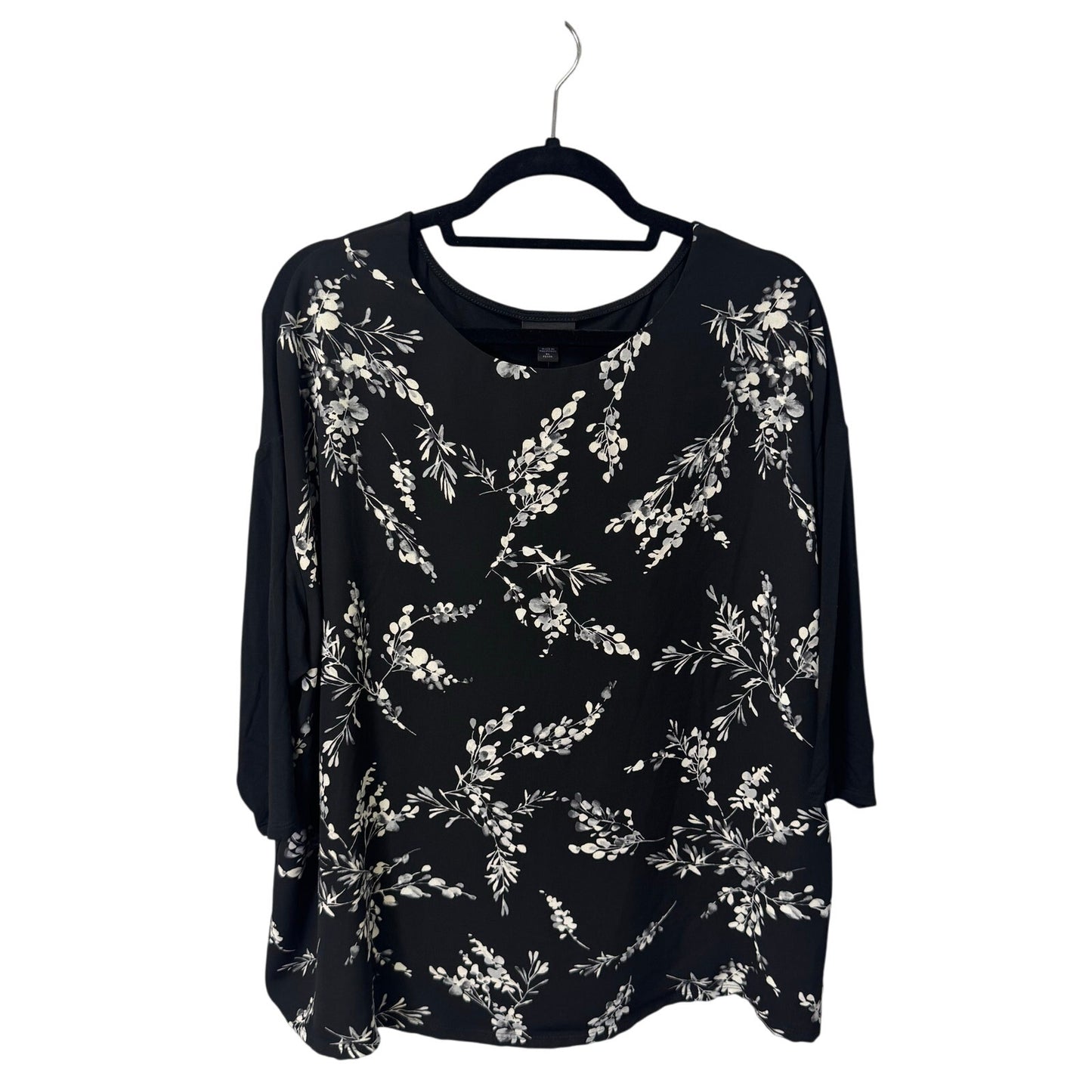 NWT J. Jill Black Floral 3/4 Sleeve Round Neck Wearever Top Women X-Large Petite