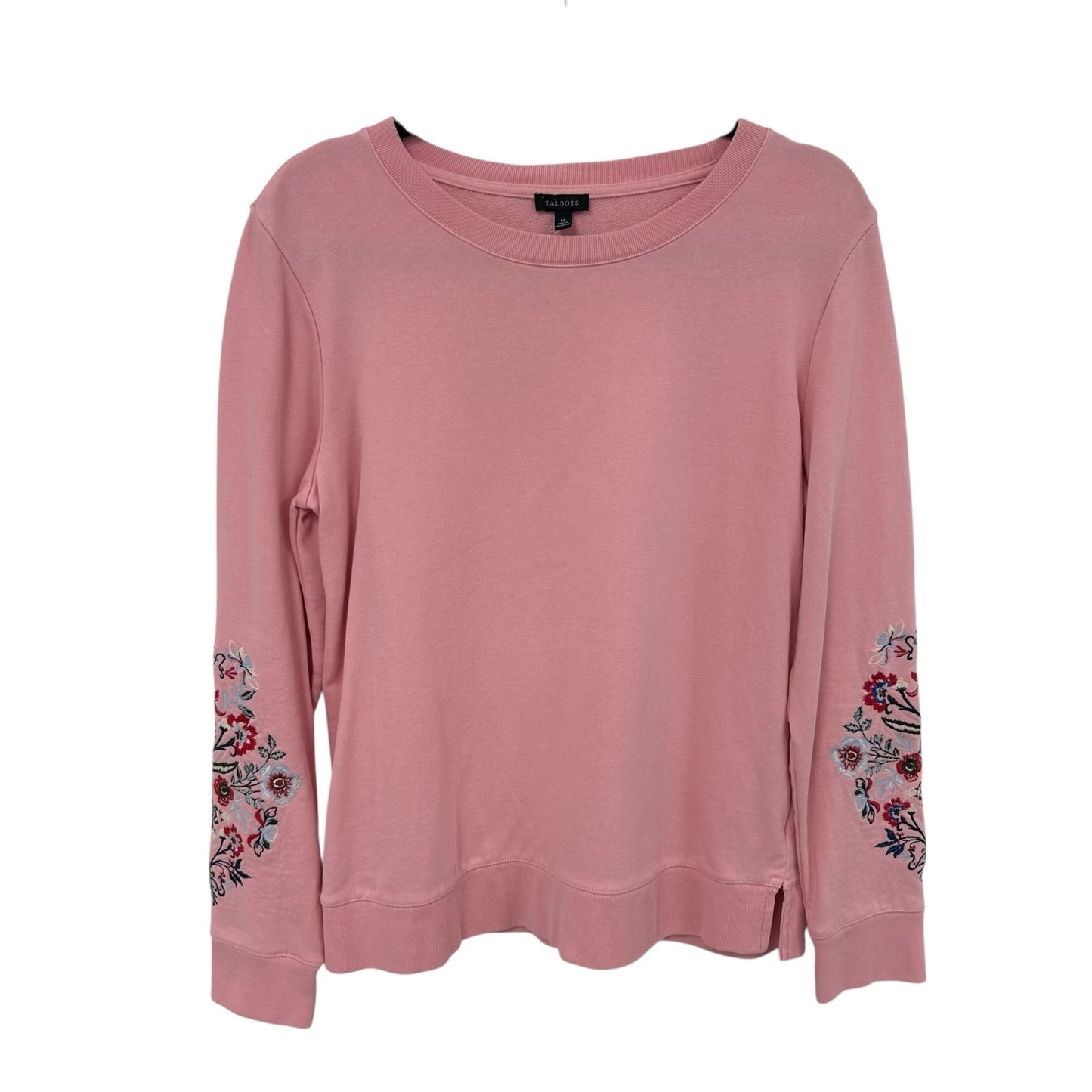 Talbots Pink Multicolor Floral Embroidered Crewneck Sweatshirt Womens Medium