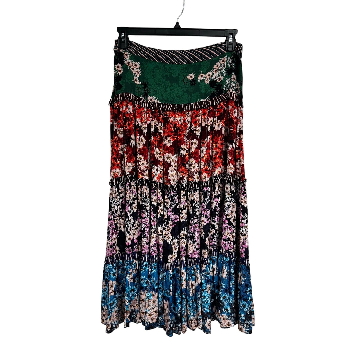 Bhanuni by Jyoti Anarosa Multi Color Floral Print Tiered Maxi Skirt Womens 8