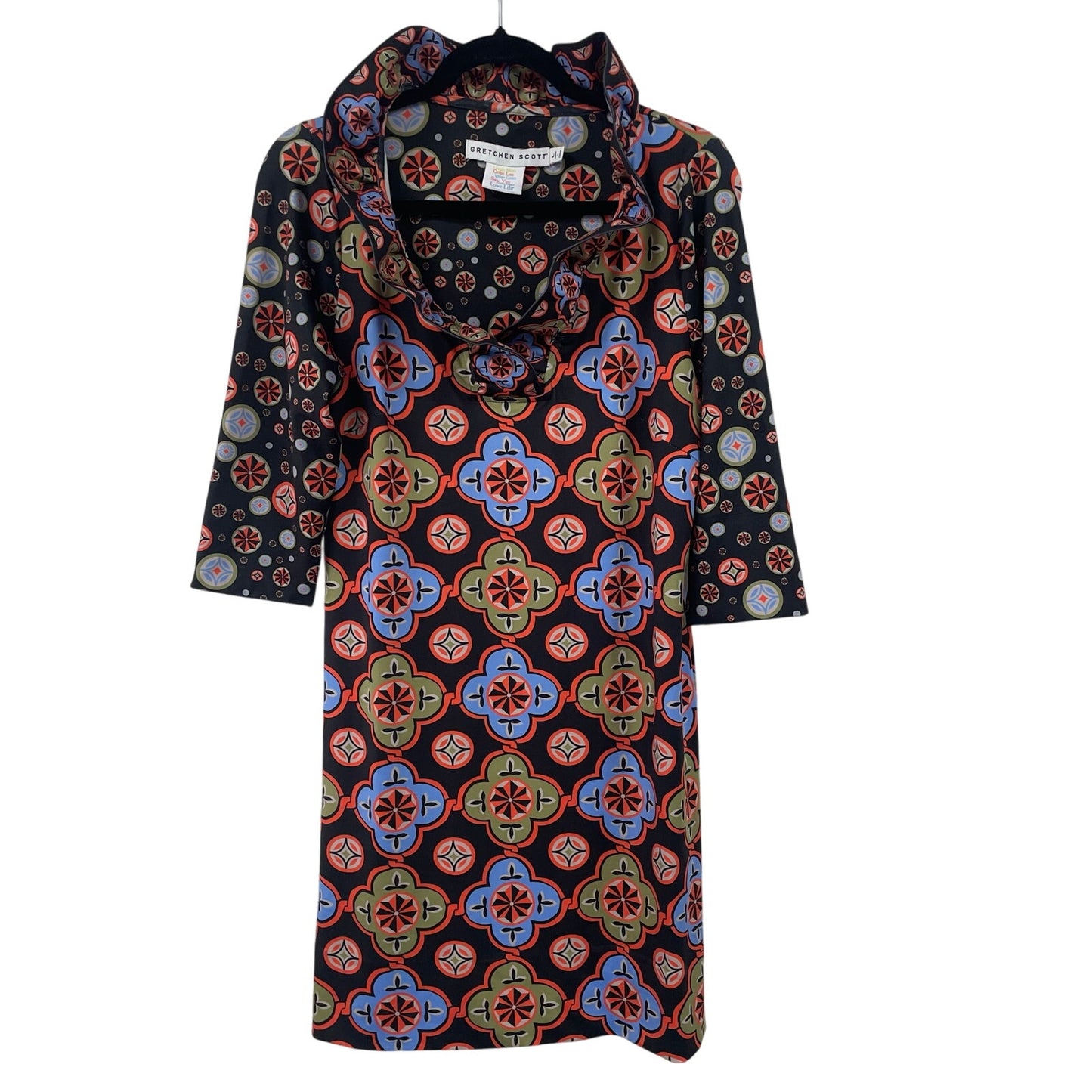 Gretchen Scott Jersey Ruffneck Dress Sundial Black Multicolor Womens Large