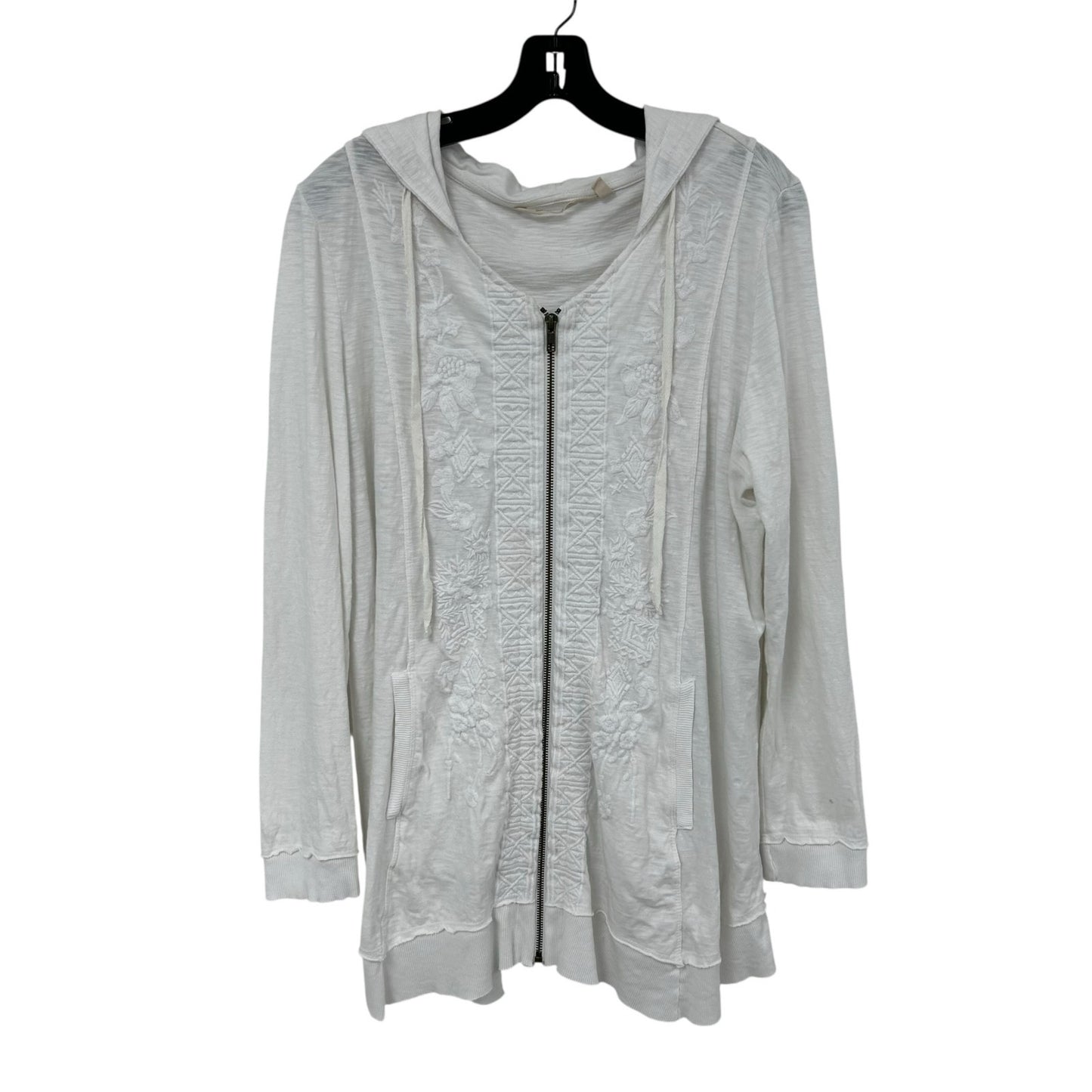 Soft Surroundings White Floral Embroidered Full Zip Hooded Jacket Womens XL