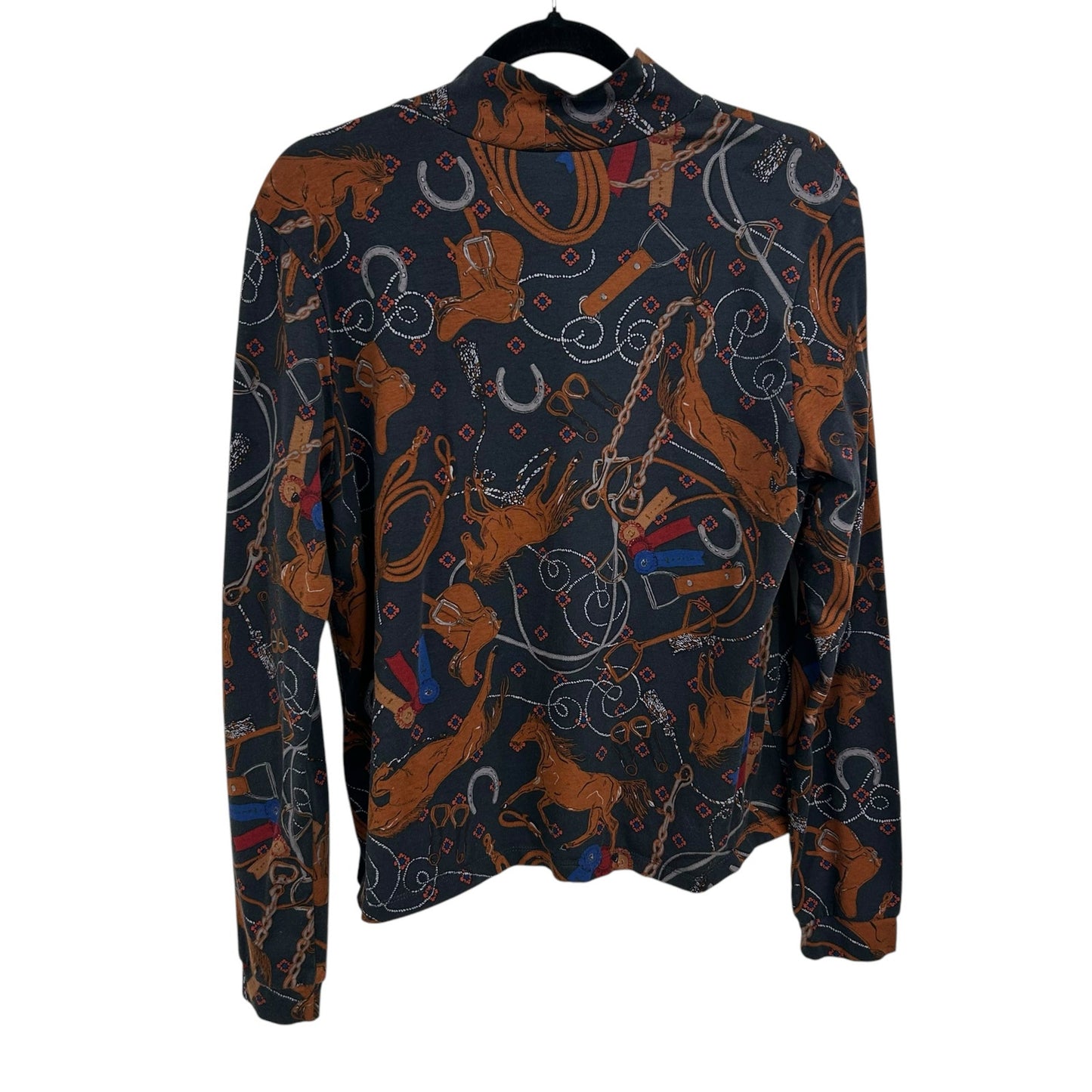 by Anthropologie Adventurer Horse Equestrian Print Mock Neck Top Womens XL