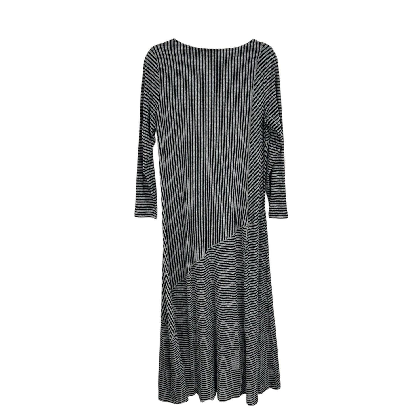 Soft Surroundings Gray Black Stripe Long Sleeve Ryley Maxi Dress Womens Medium