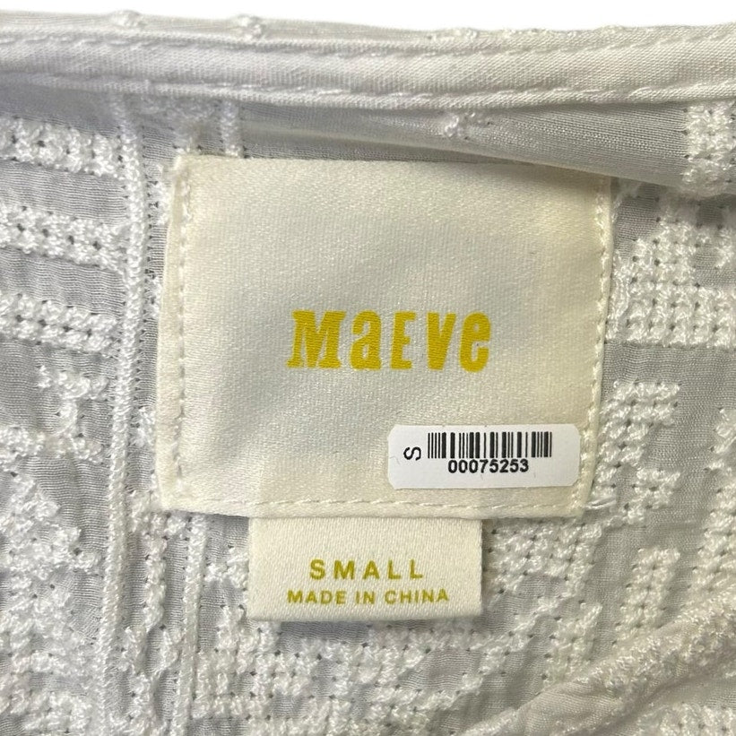 Maeve Ivory Textured Semi Sheer Rayon 3/4 Sleeve Crochet Trim Top Womens Small