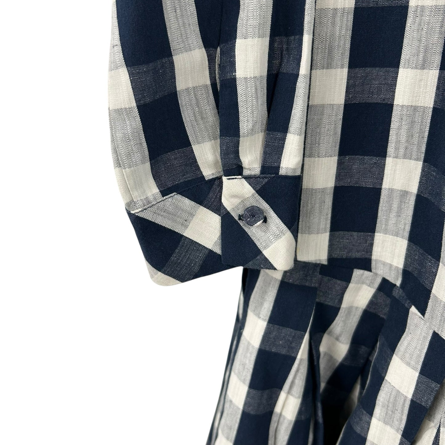 Tuckernuck Navy Check Long Sleeve Button Front Linen Blend Tate Dress Womens XS