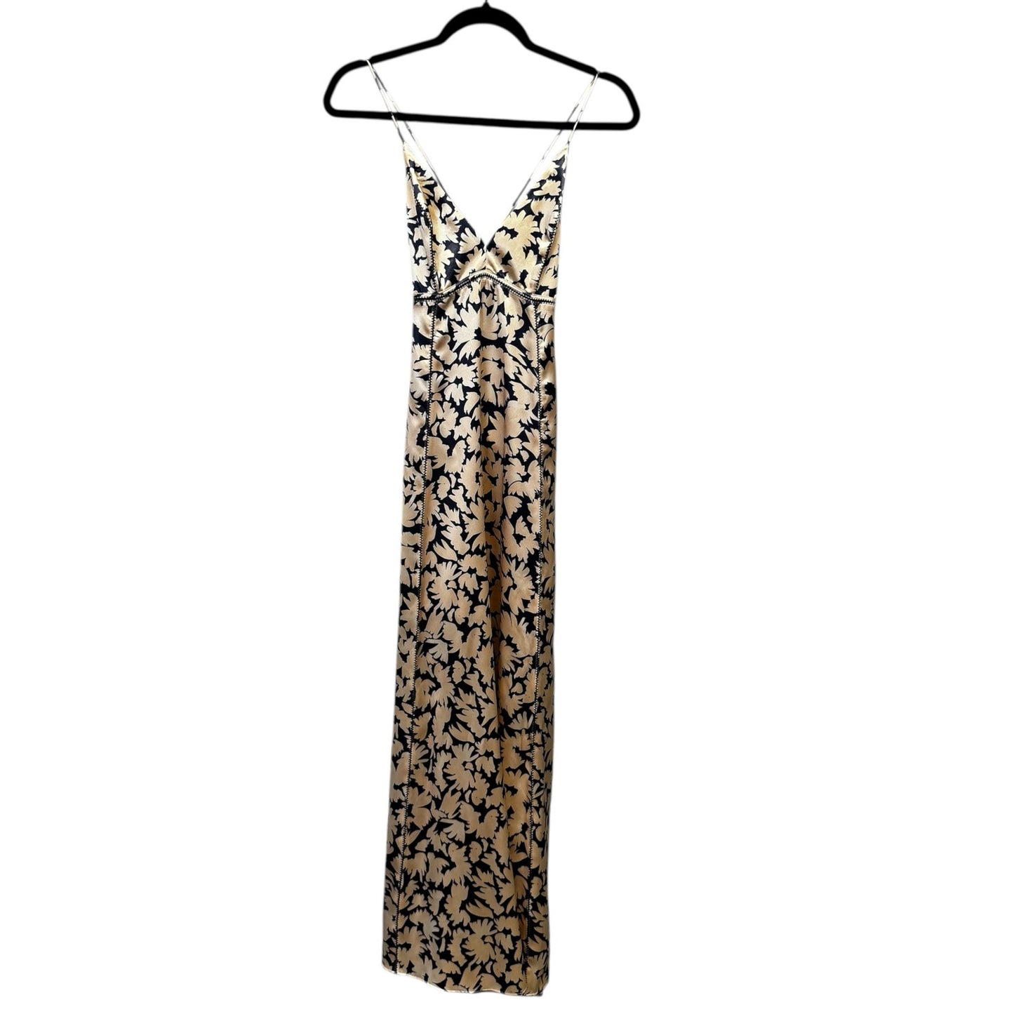 NWT Ulla Johnson Navy Beige Floral Print Sleeveless Evie Satin Dress Womens 0