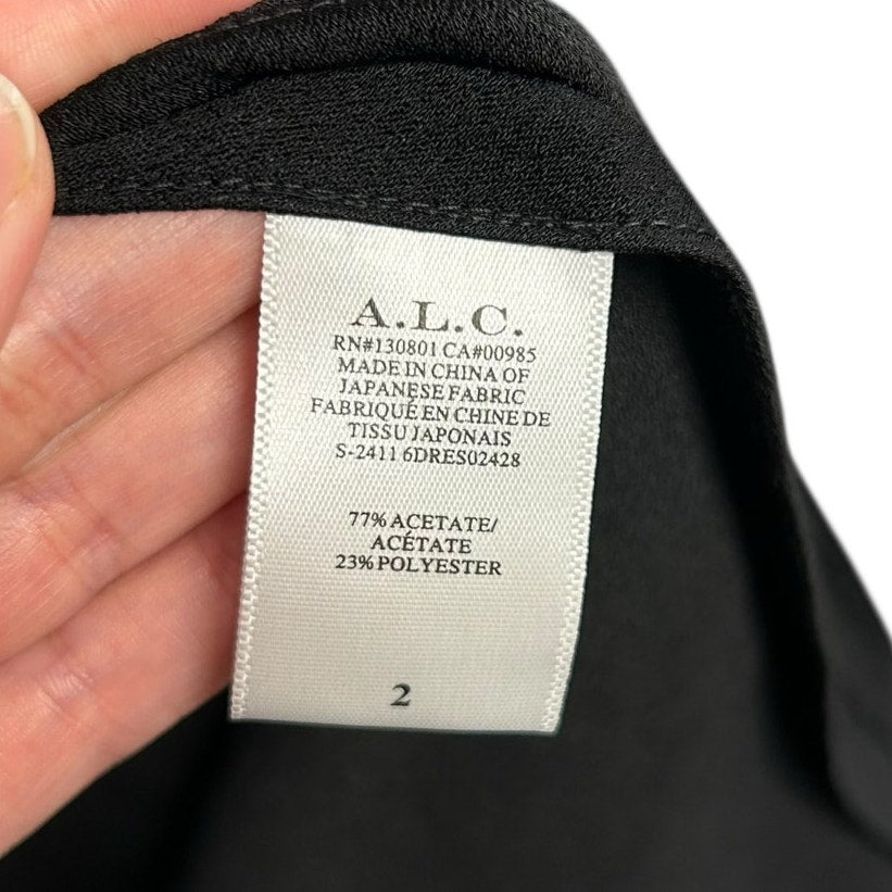 NWT A.L.C. Black Mary Hammered Crepe Cap Sleeve High Slit Midi Dress Womens 2