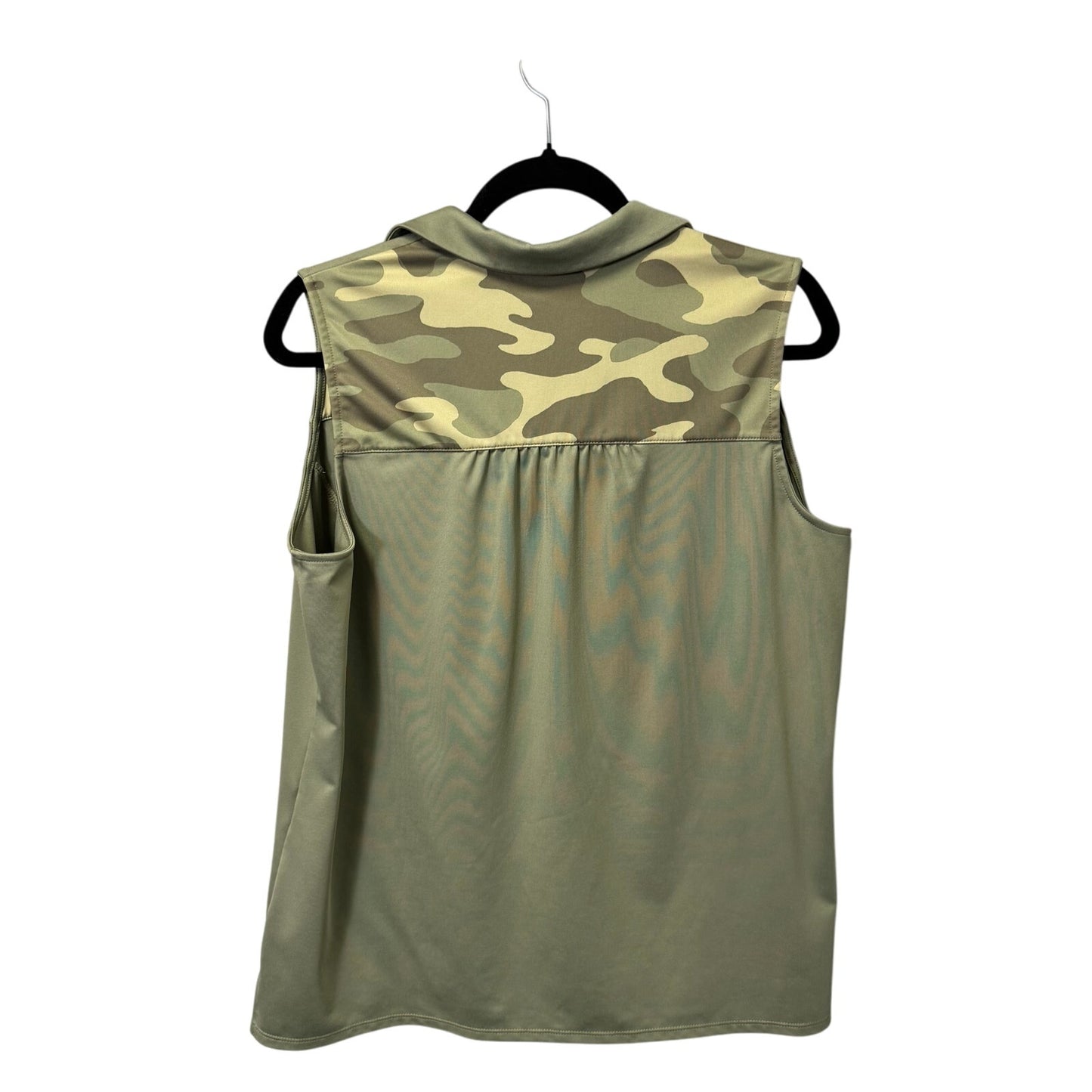 Chico's Green Camouflage Sleeveless Collared V Neck Side Slit Tank Top Womens 12
