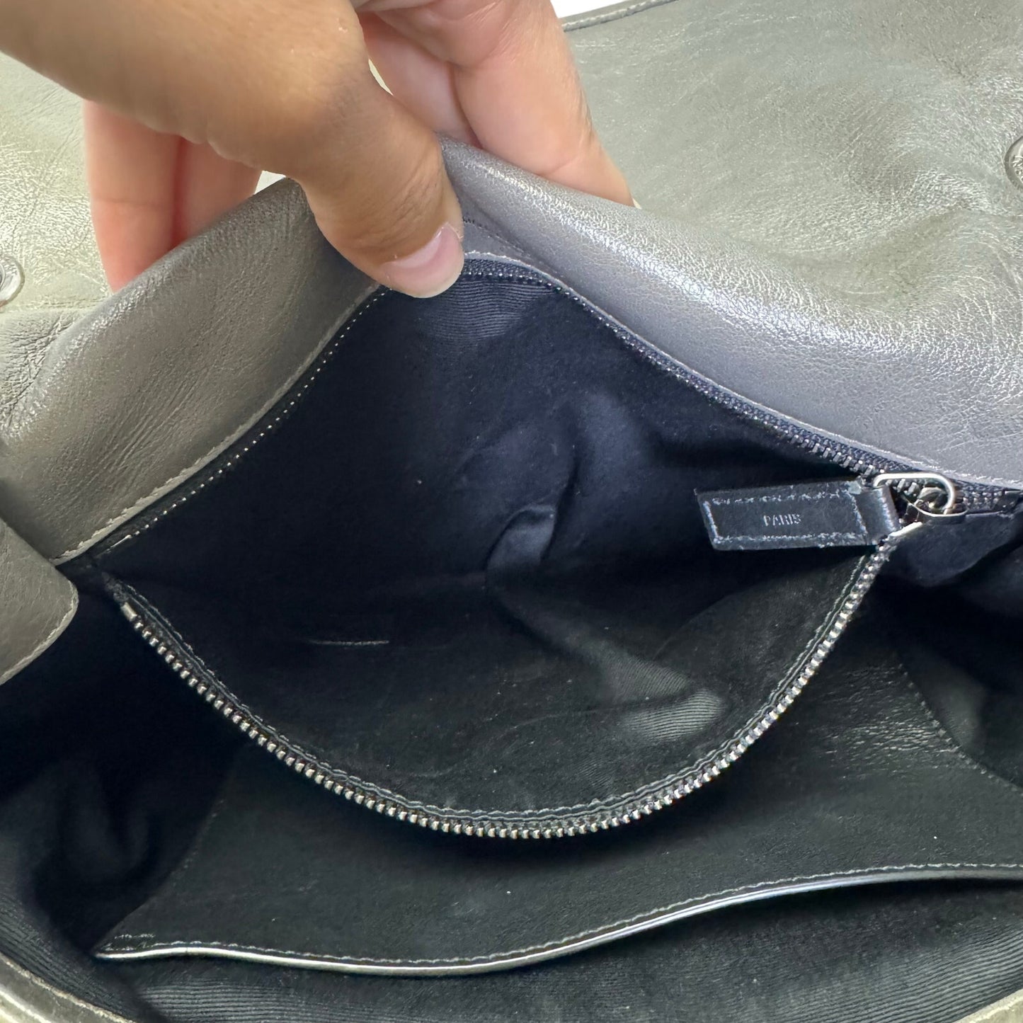 Yves Saint Laurent Fog Grey Crinkled Calfskin Monogram Niki Chain Satchel
