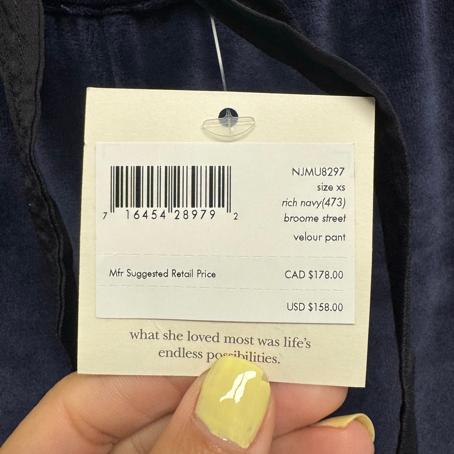 Broome Street X Kate Spade New York Rich Navy Velour Cotton Pants Womens X-Small