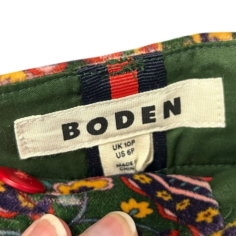 Boden Multicolor Eden Tiger Bloom Paisley Print Kew Velvet Pants Womens Petite 6