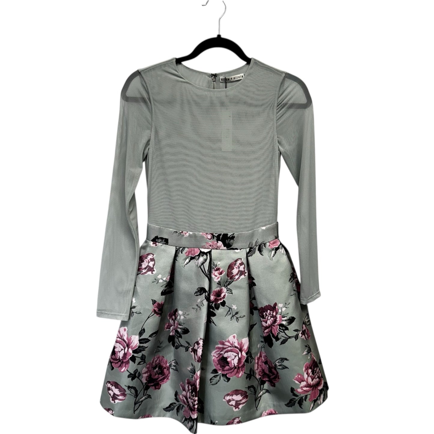 NWT Alice + Olivia Sage Floral Long Sleeve Chara Pleated Mini Dress Womens 2