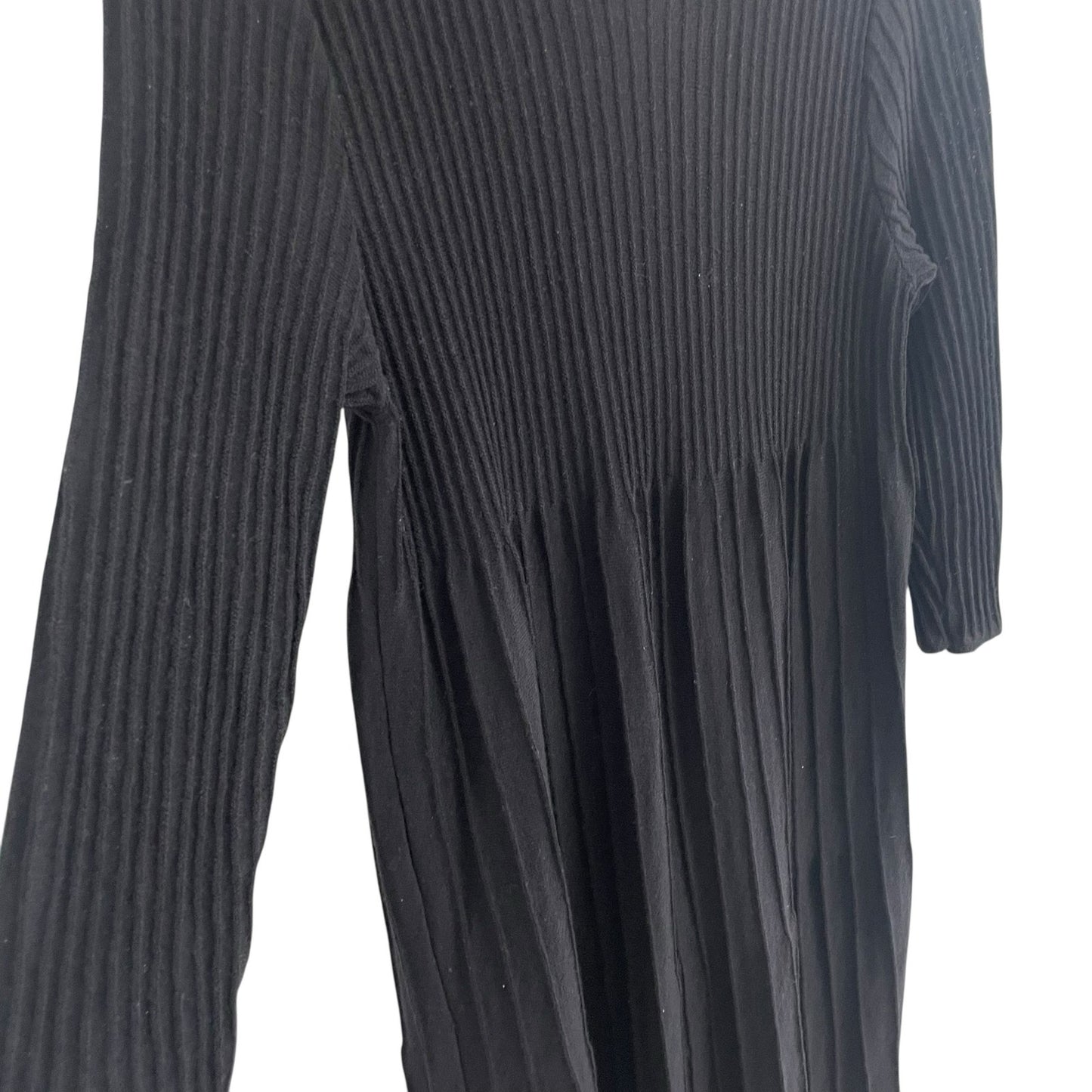 Eileen Fisher Pure Wool Knit Scoop Neck Pleated Sweater Dress Black Womens XL