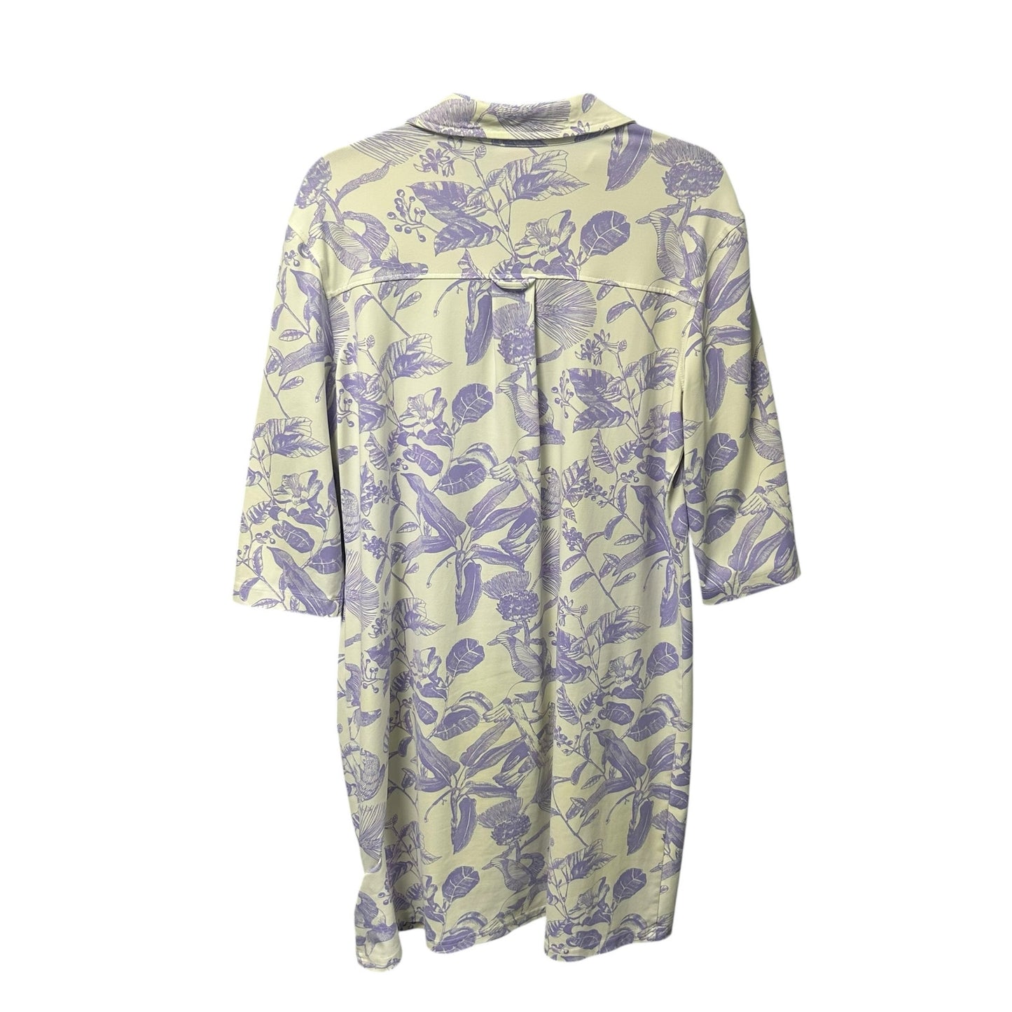 Persifor White Purple Bird Floral Toile Print 3/4 Sleeve Shirt Dress Womens XL