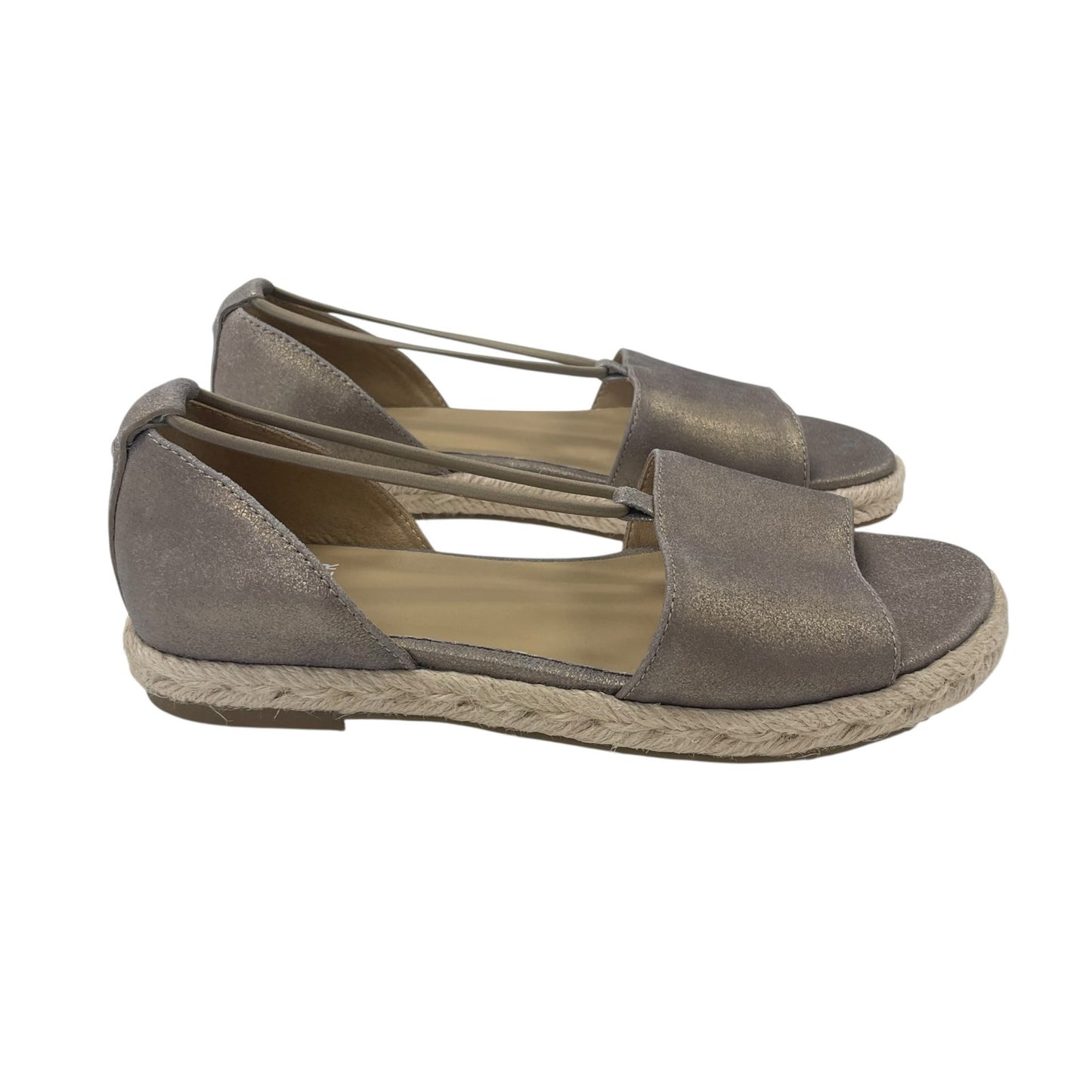 Eileen Fisher Mews Metallic Leather Platinum Espadrille Sandals Womens Size 6.5