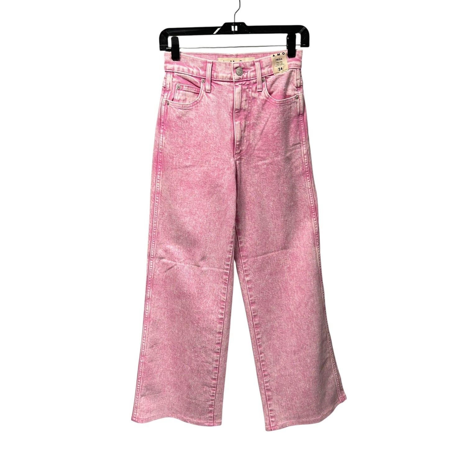 NWT Amo Peony Pink Frida High Rise Wide Leg Long Inseam Jeans Womens 24