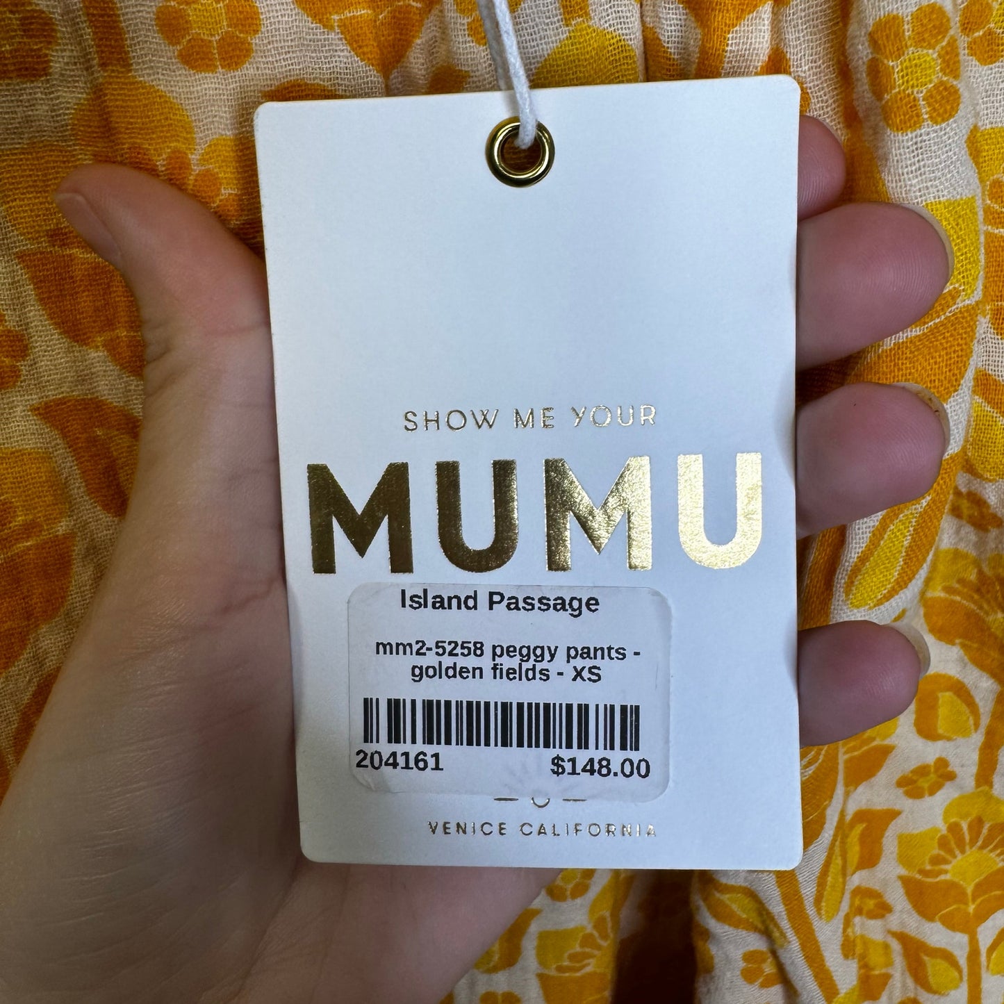 NWT Show Me Your Mumu Yellow Golden Fields Cotton Peggy Pants Womens X-Small