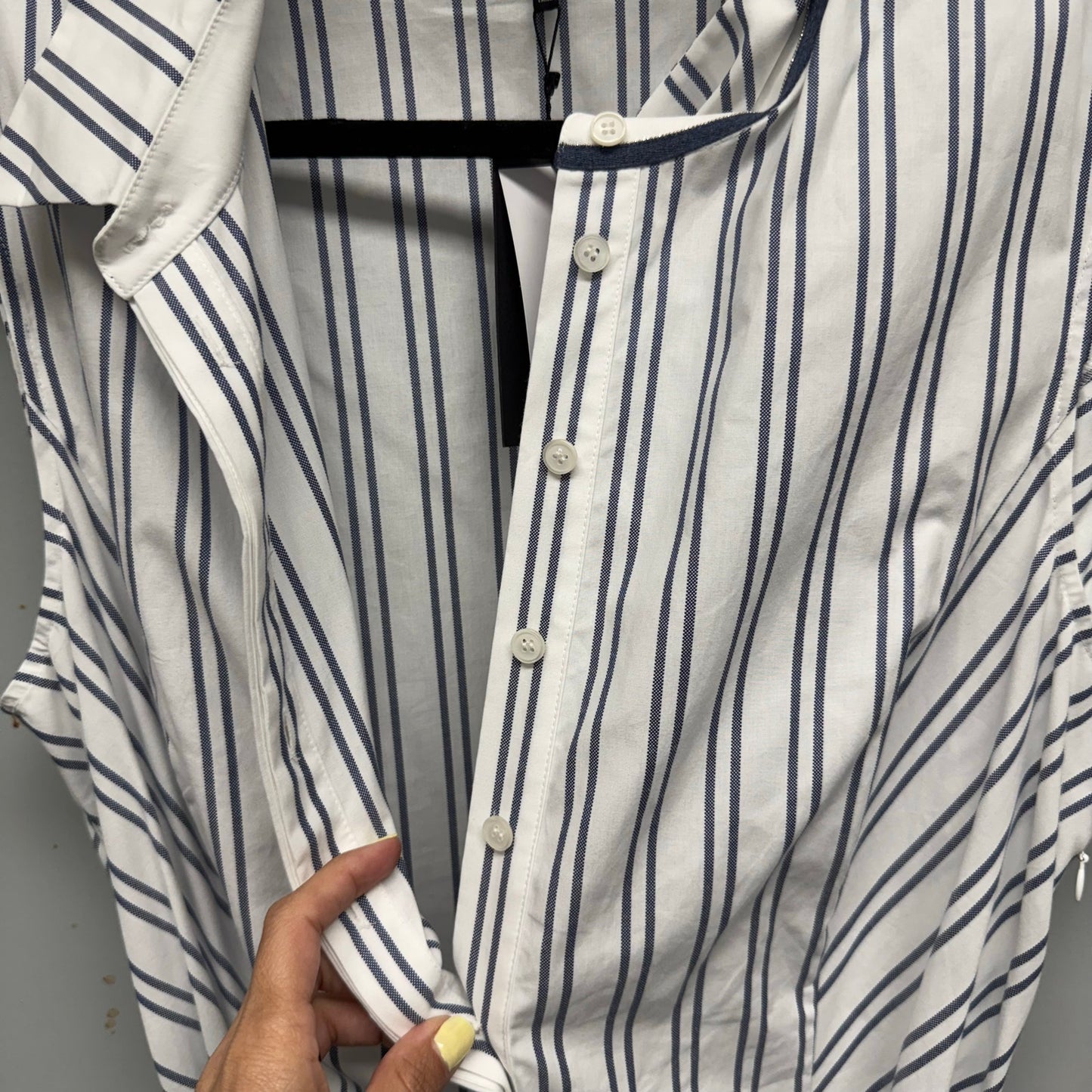 NWT Lafayette 148 White Blue Stripe Sleeveless Button Down Dress Womens X-Large