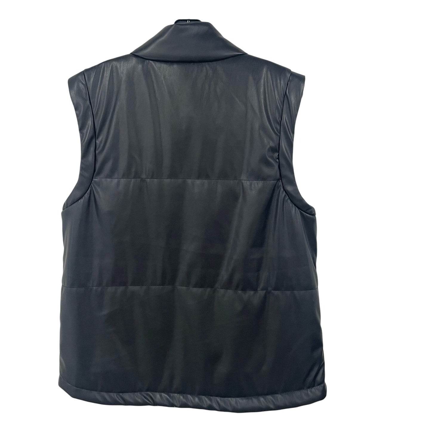Aqua Black Faux Leather Full Zip Puffer Vest Womens Size Large