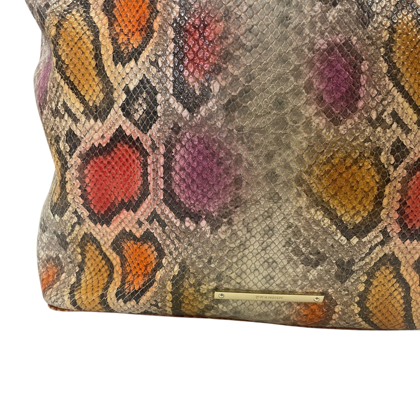Brahmin Pink Orange Yellow Snakeskin Embossed Leather Isabella Shoulder Handbag