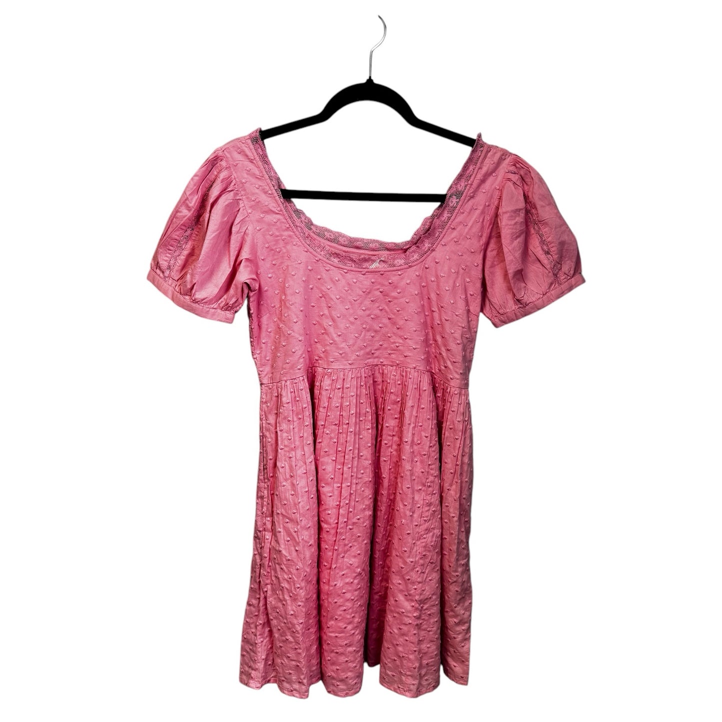 LoveShackFancy Pink Puff Sleeve Square Neck Raleigh Cotton Mini Dress Womens 2