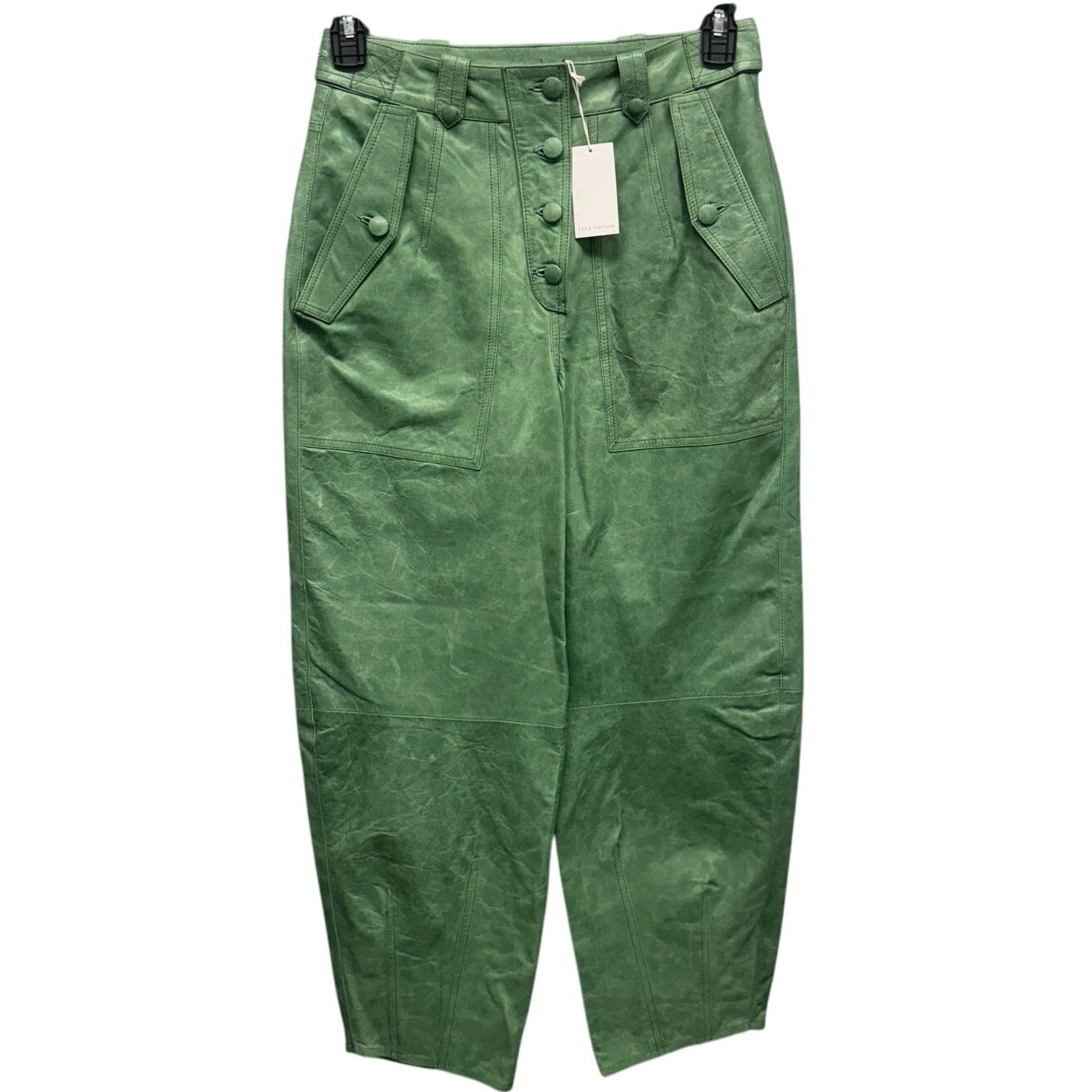 NWT Ulla Johnson Lichen Green Leather High Rise Jupiter Cropped Pants Womens 4