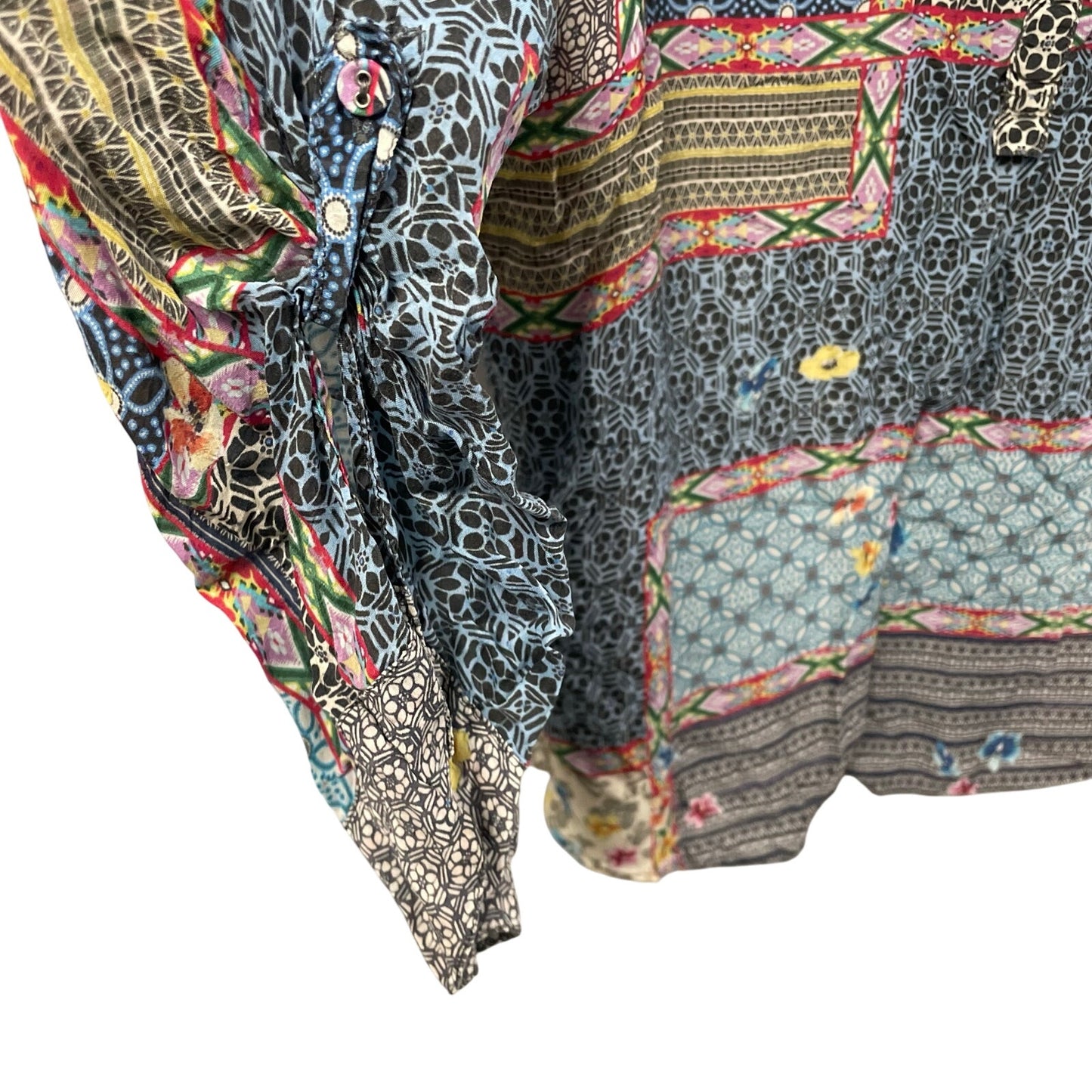 Johnny Was Blue Multicolor Floral Geometric Print Longline Shirt Womens Large