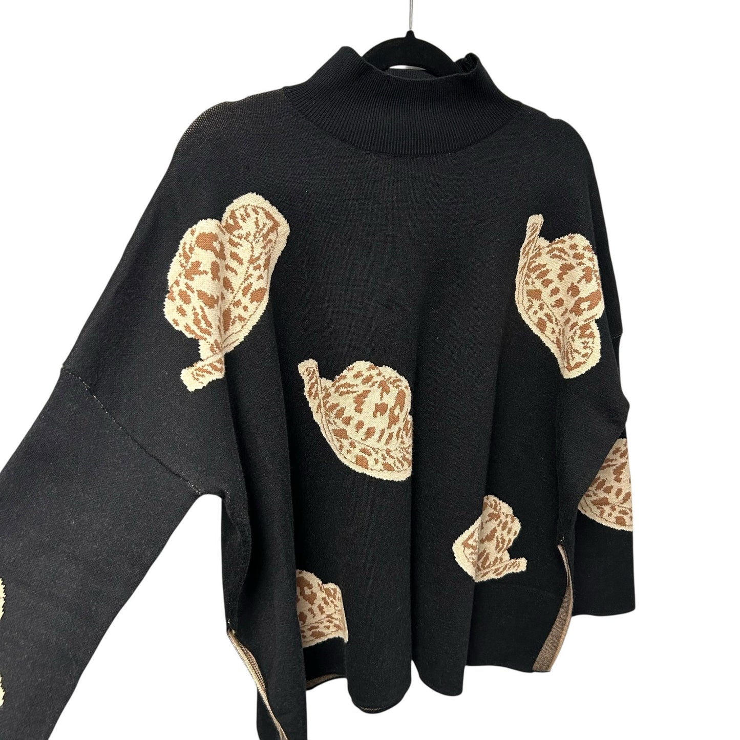 Entro Black Tan Cowboy Hat Print Mock Neck Pullover Sweater Womens Size Small