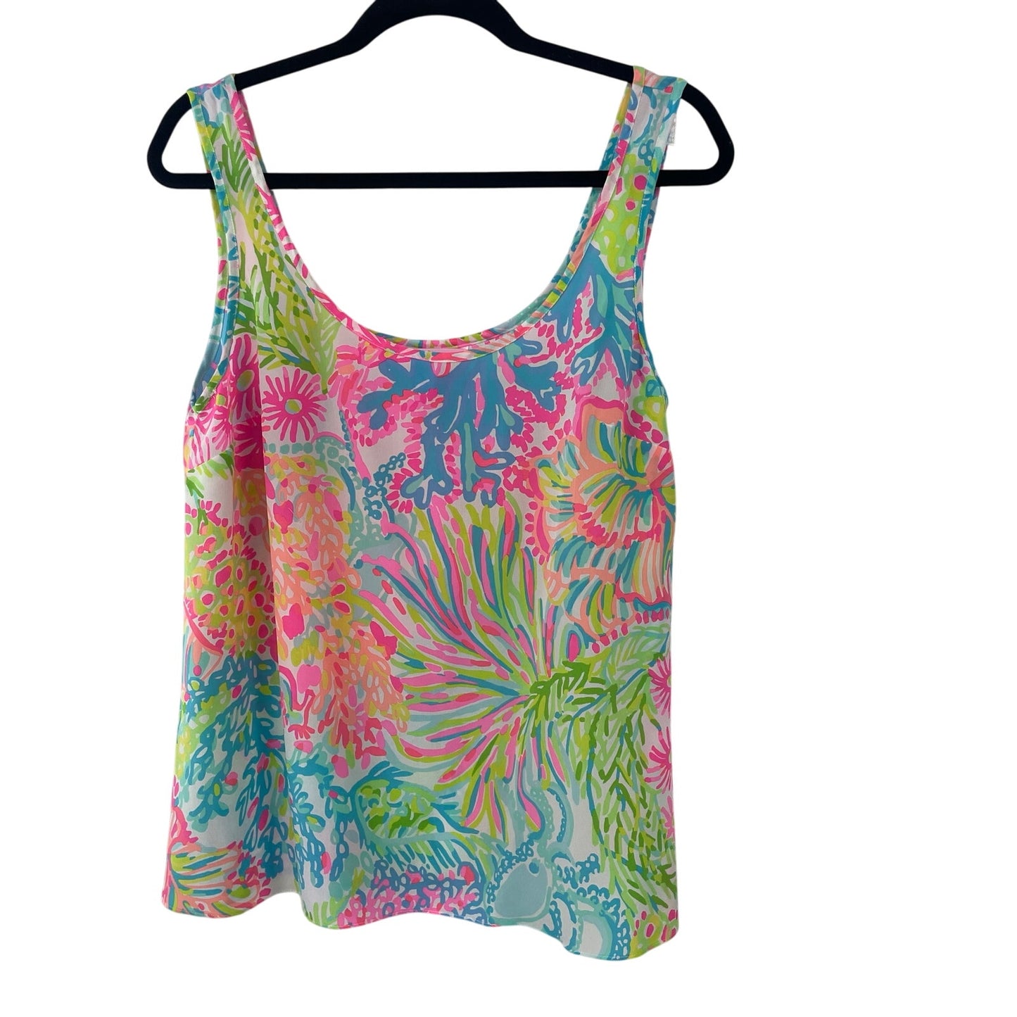 Lilly Pulitzer Cosmos 100% Silk Lovers Coral Colorful Tank Top Womnes Medium