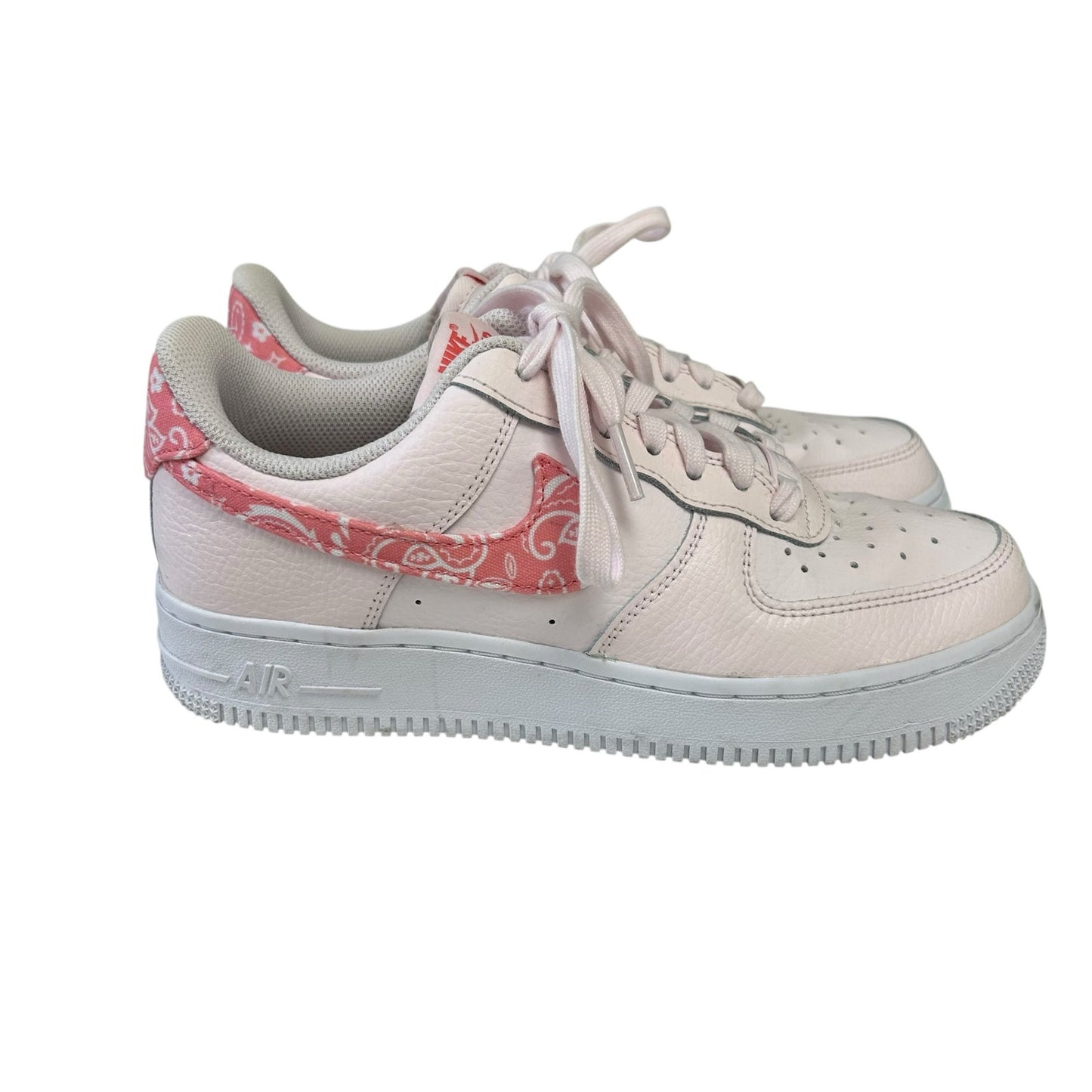 Nike Air Force 1 '07 Pearl Pink Coral White Paisley Lace Up Sneakers Womens 7