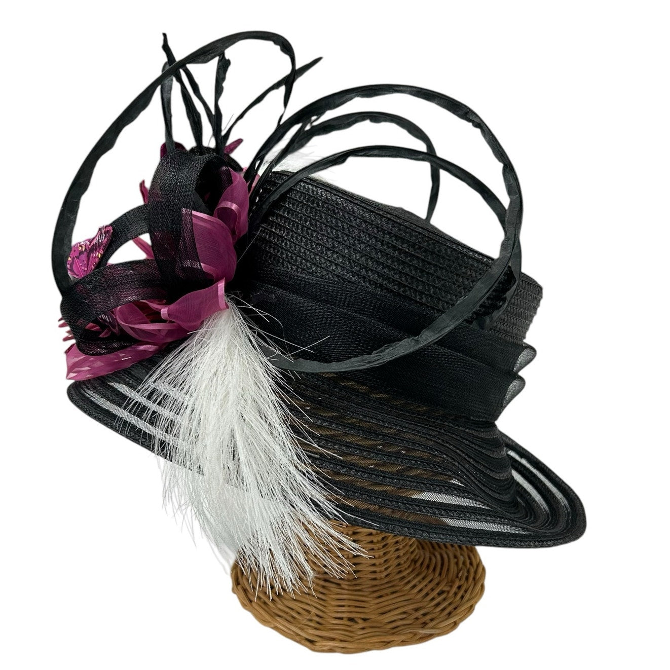 Hat Originals by Becky Black Purple Butterfly Embellished Derby Hat One Size