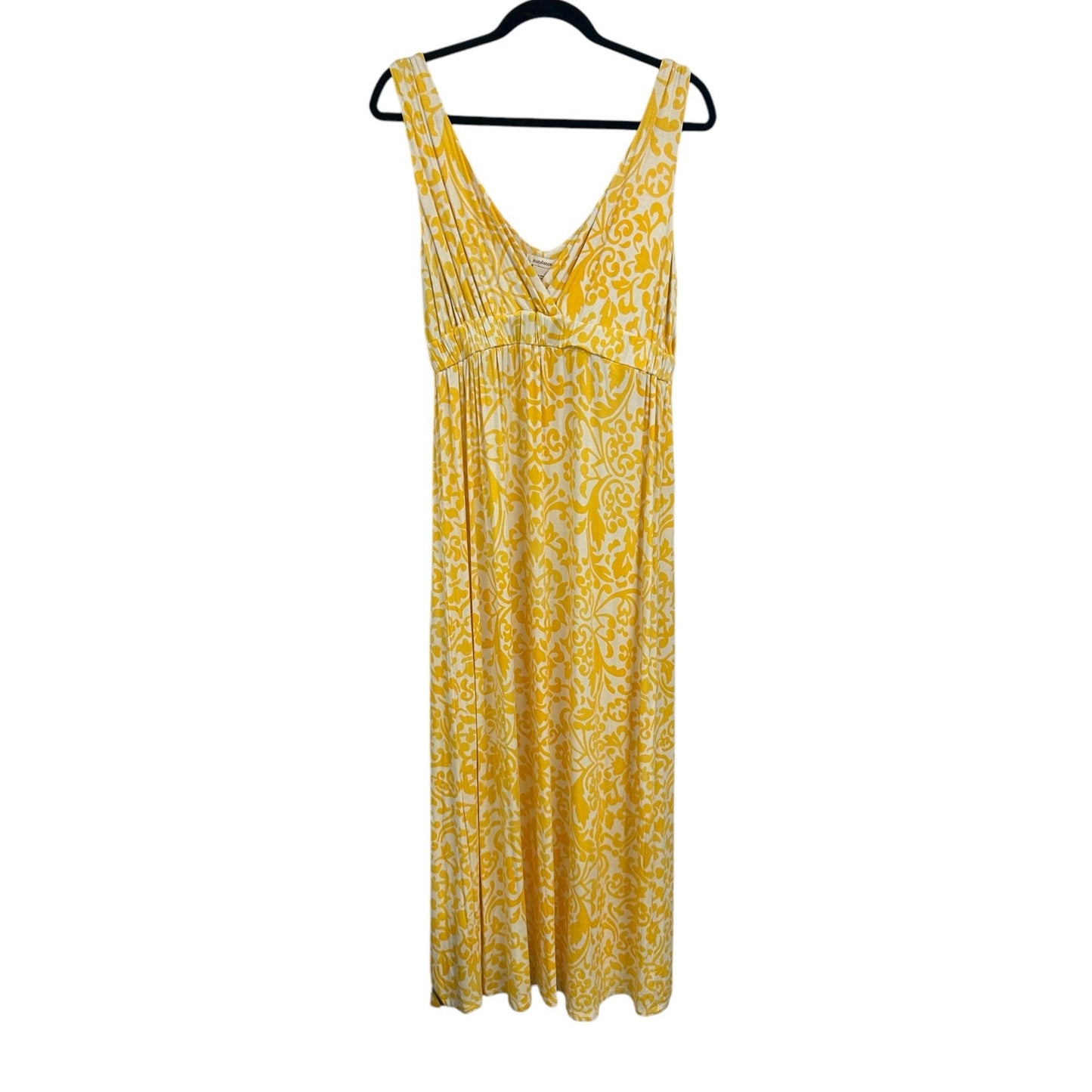 Sundance Yellow White Printed Jersey Knit Sleeveless Maxi Dress Womens Large