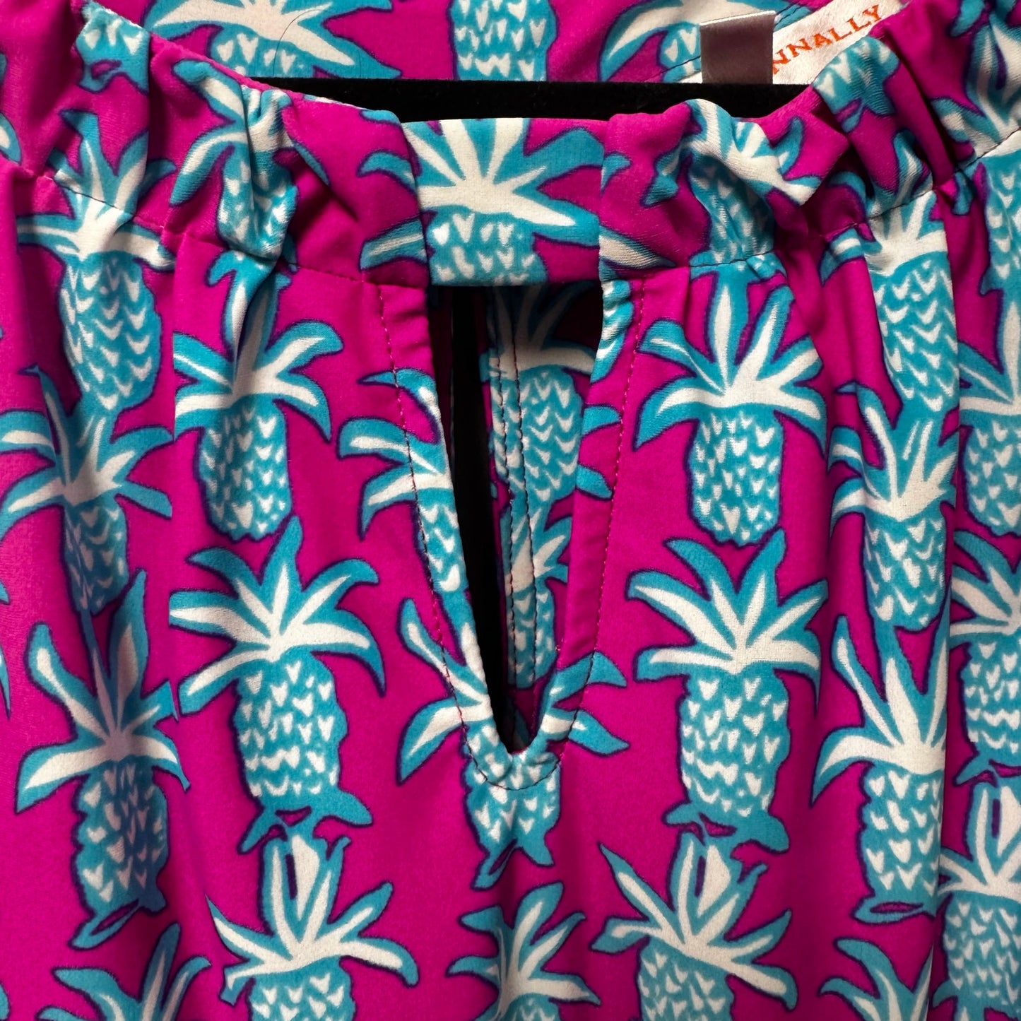 Jude Connally Pink Blue Pineapple Sleeveless Shift Kristen Dress Womens Large