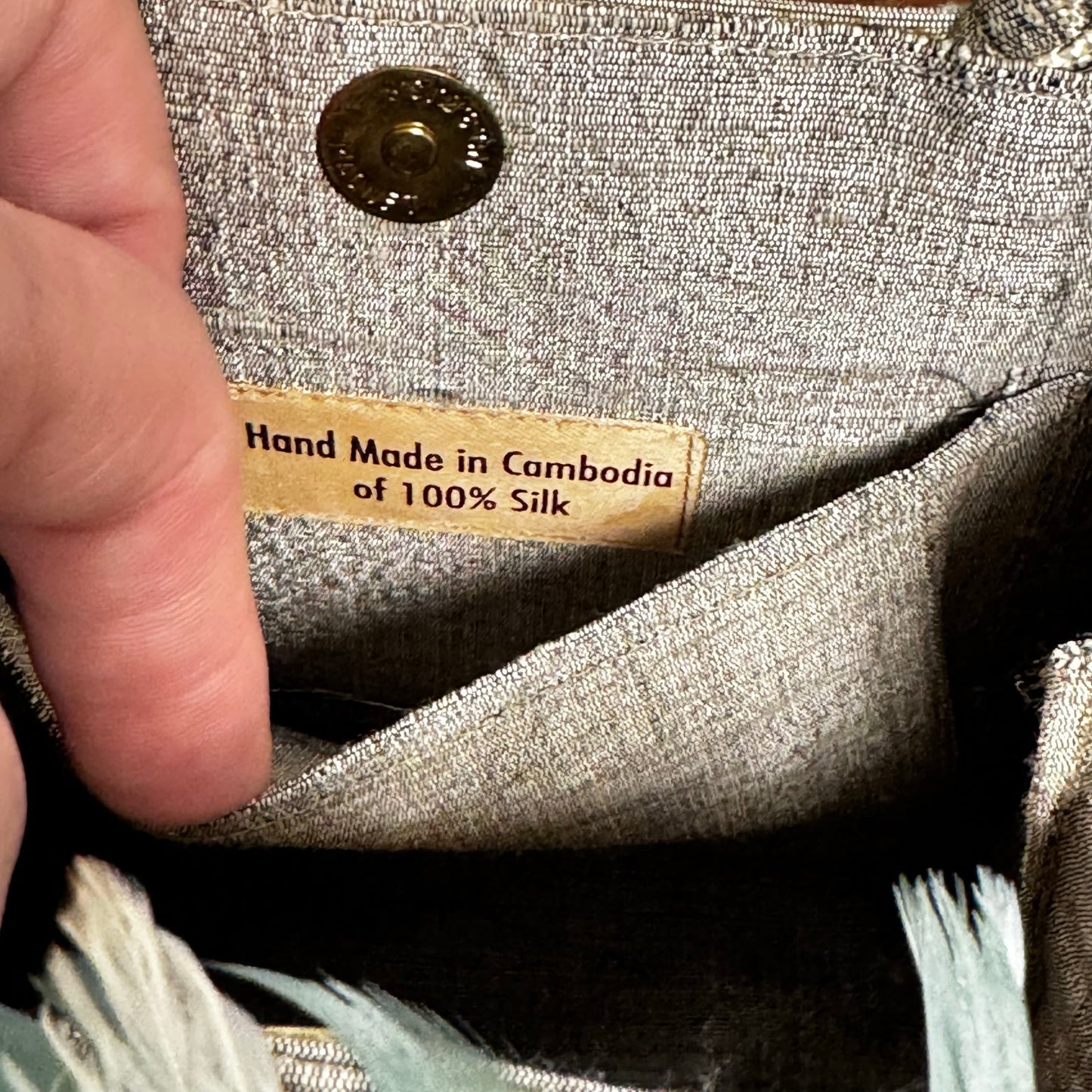 NWT Mother Plucker Feather Company Khaki Sage Green Feather Silk Top Handle Bag