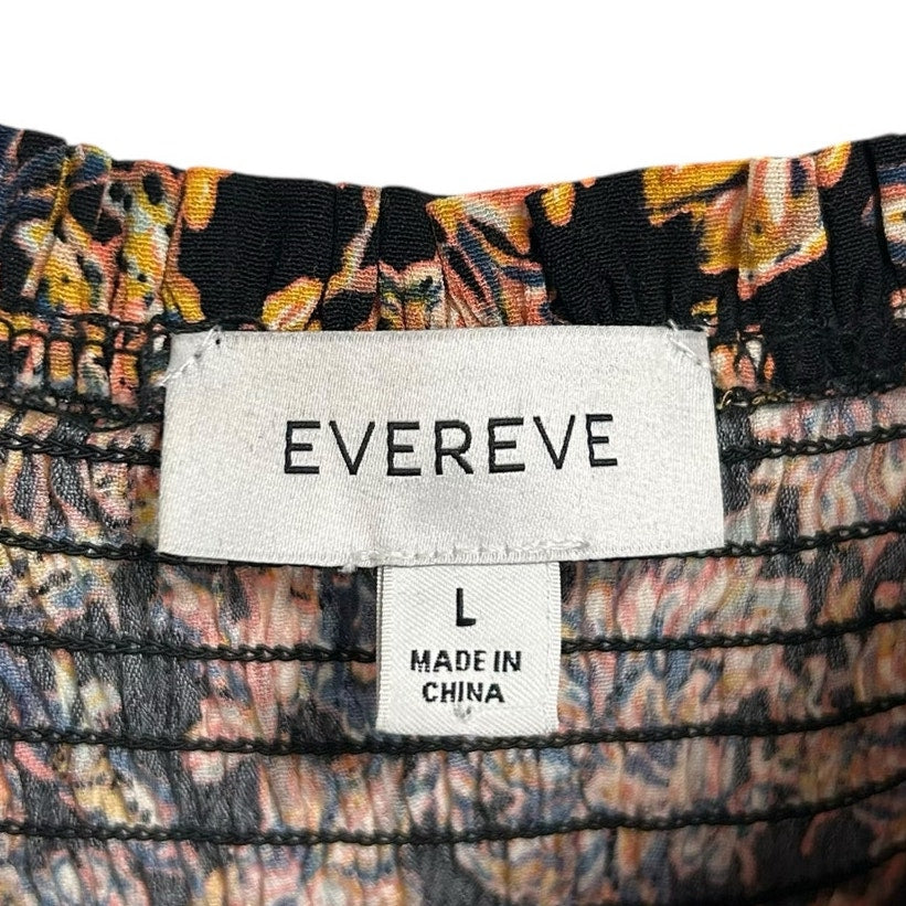 Evereve Black Multi Floral Print Smocked Bodice Maren Jumpsuit Womens Large