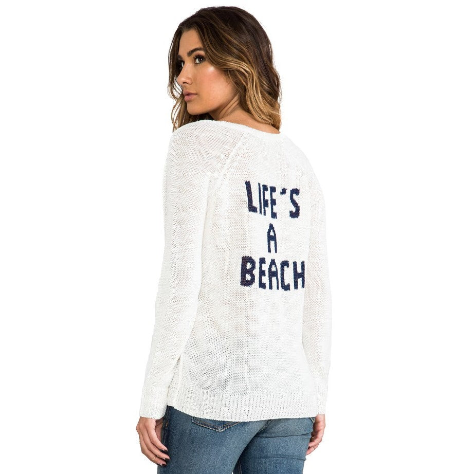 Revolve 360 Sweater Linen Blend Knit Life's A Beach Ivory and Indigo Womens XS
