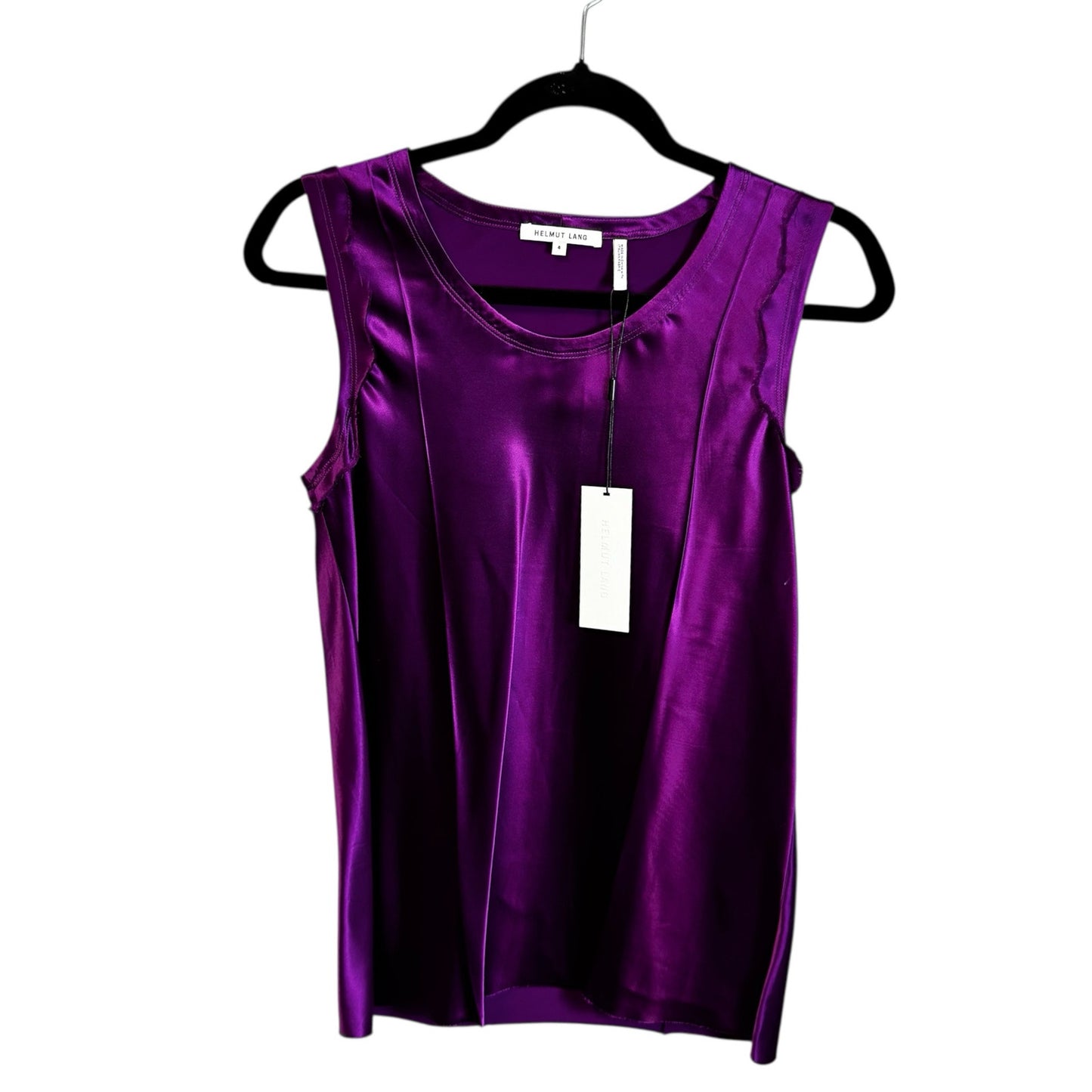 NWT Helmut Lang Purple Sleeveless Ruffle Trim Crewneck Tank Top Womens 4