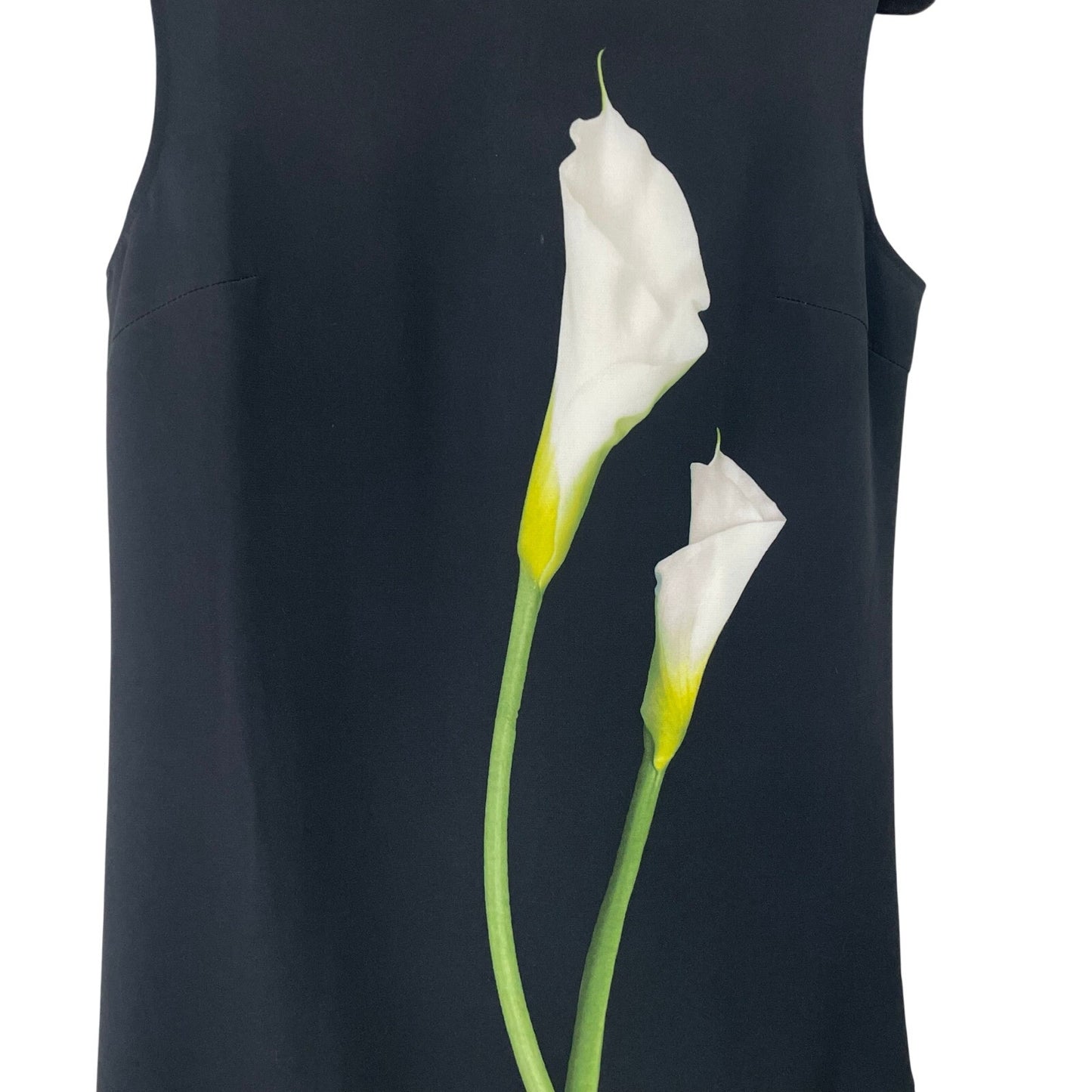 Victoria Beckham Black Calla Lily Shift Dress Floral Ruffle Hem Womens Medium