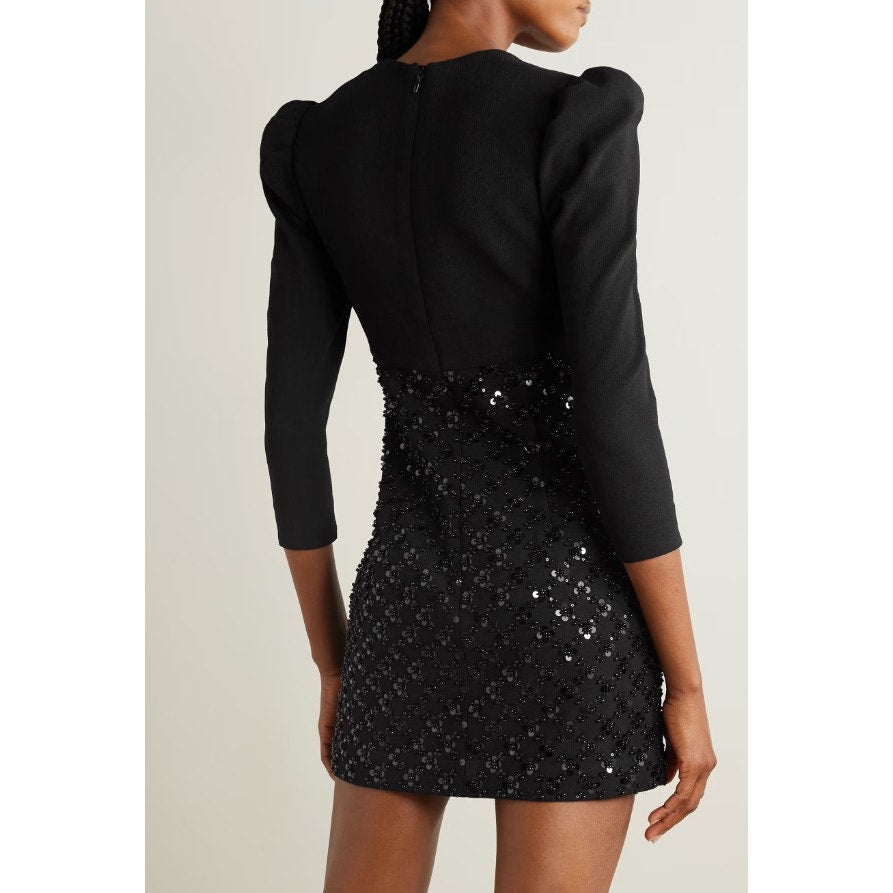 NWT Rebecca Vallance Black Bead Sequin 3/4 Sleeve Marie Mini Dress Womens 8