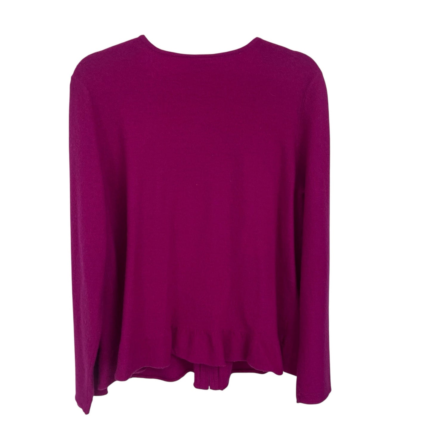 NWT Chico’s 100% Wool Ruffle Hem Renee Zip Up Cardigan Magenta Pink Womens 16