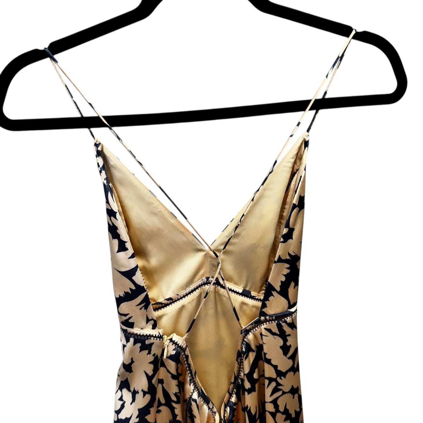 NWT Ulla Johnson Navy Beige Floral Print Sleeveless Evie Satin Dress Womens 0