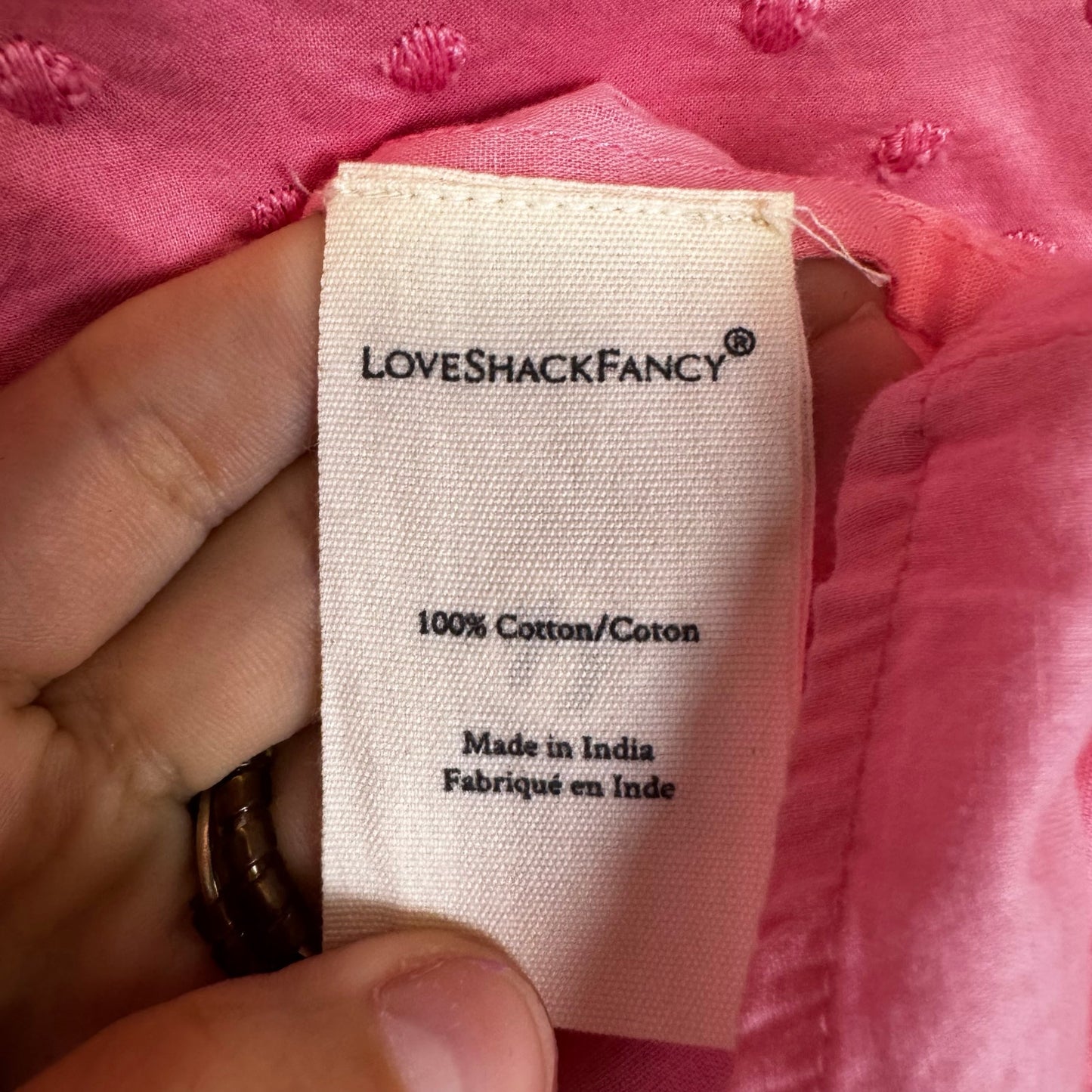 LoveShackFancy Pink Puff Sleeve Square Neck Raleigh Cotton Mini Dress Womens 2