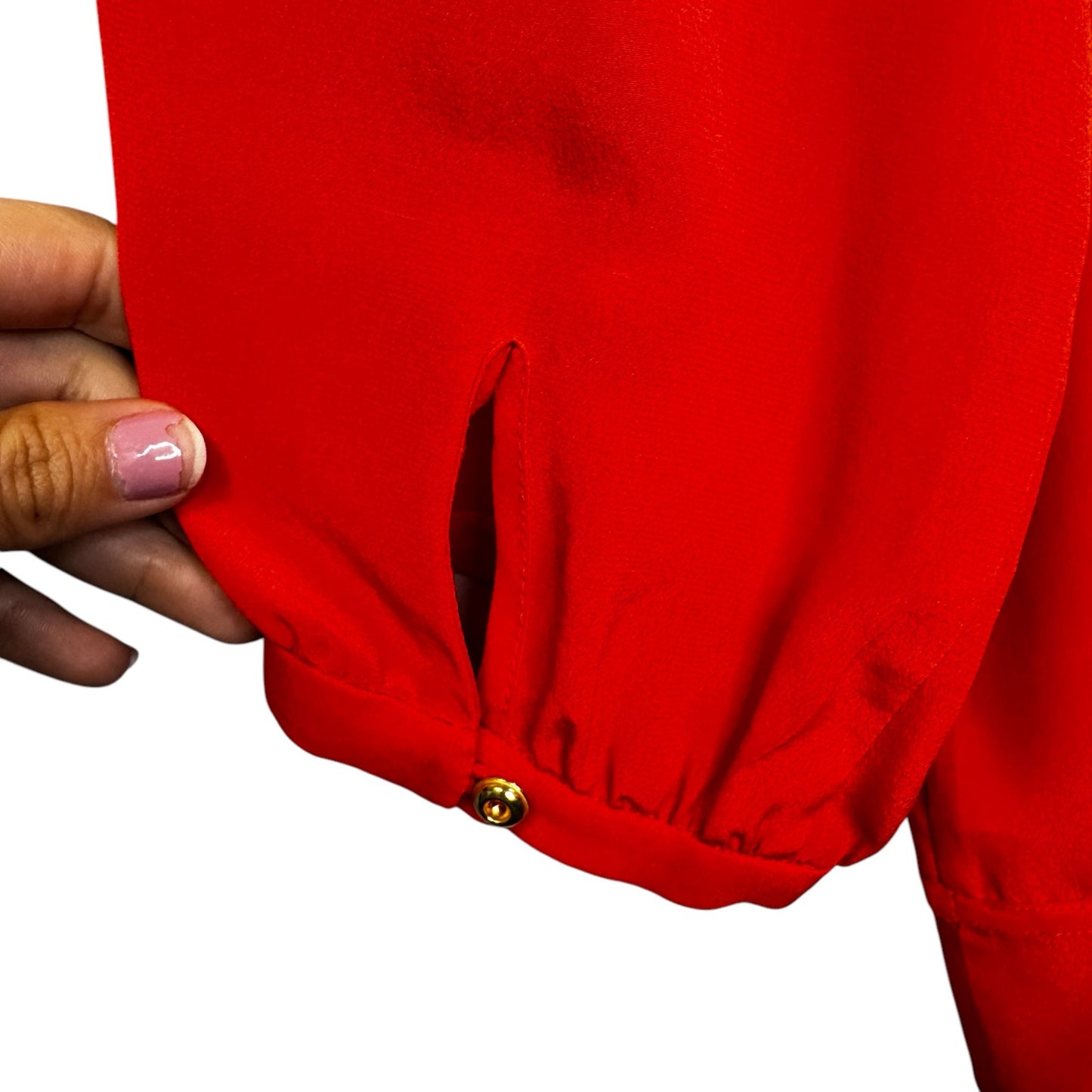 Shoshanna Red Long Cuff Sleeve V Neck Half Placket Silk Blouse Womens Small