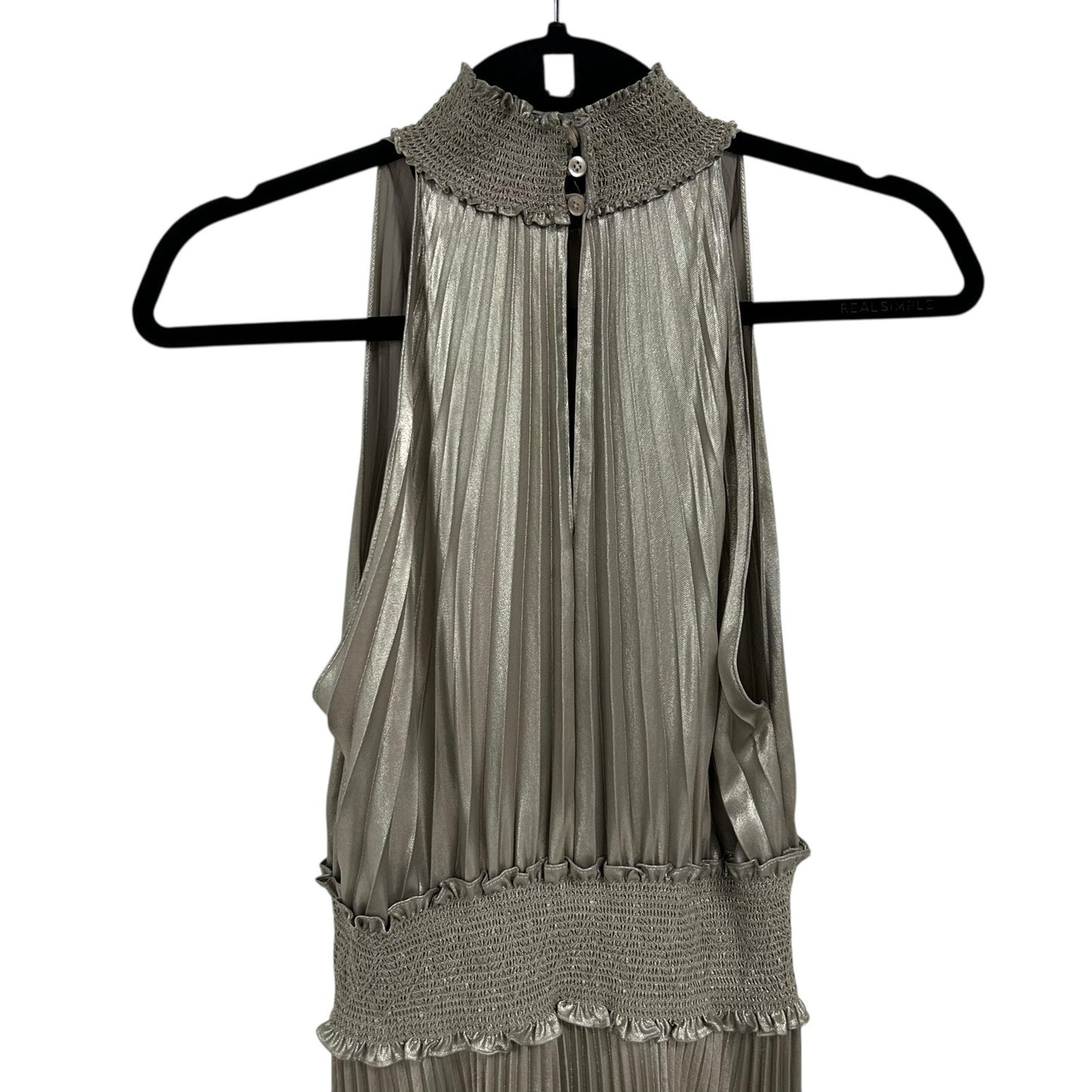 A.L.C. Metallic Antique Gold Renzo Pleated Sleeveless Midi Dress Womens 2