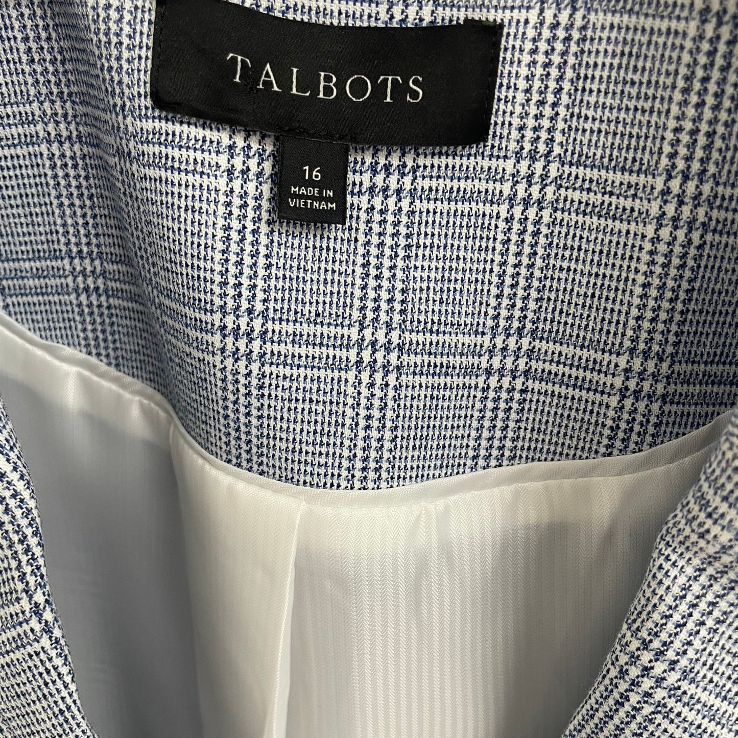 Talbots Spring Glen Plaid Blazer Jacket Blue White Womens Plus Size 16