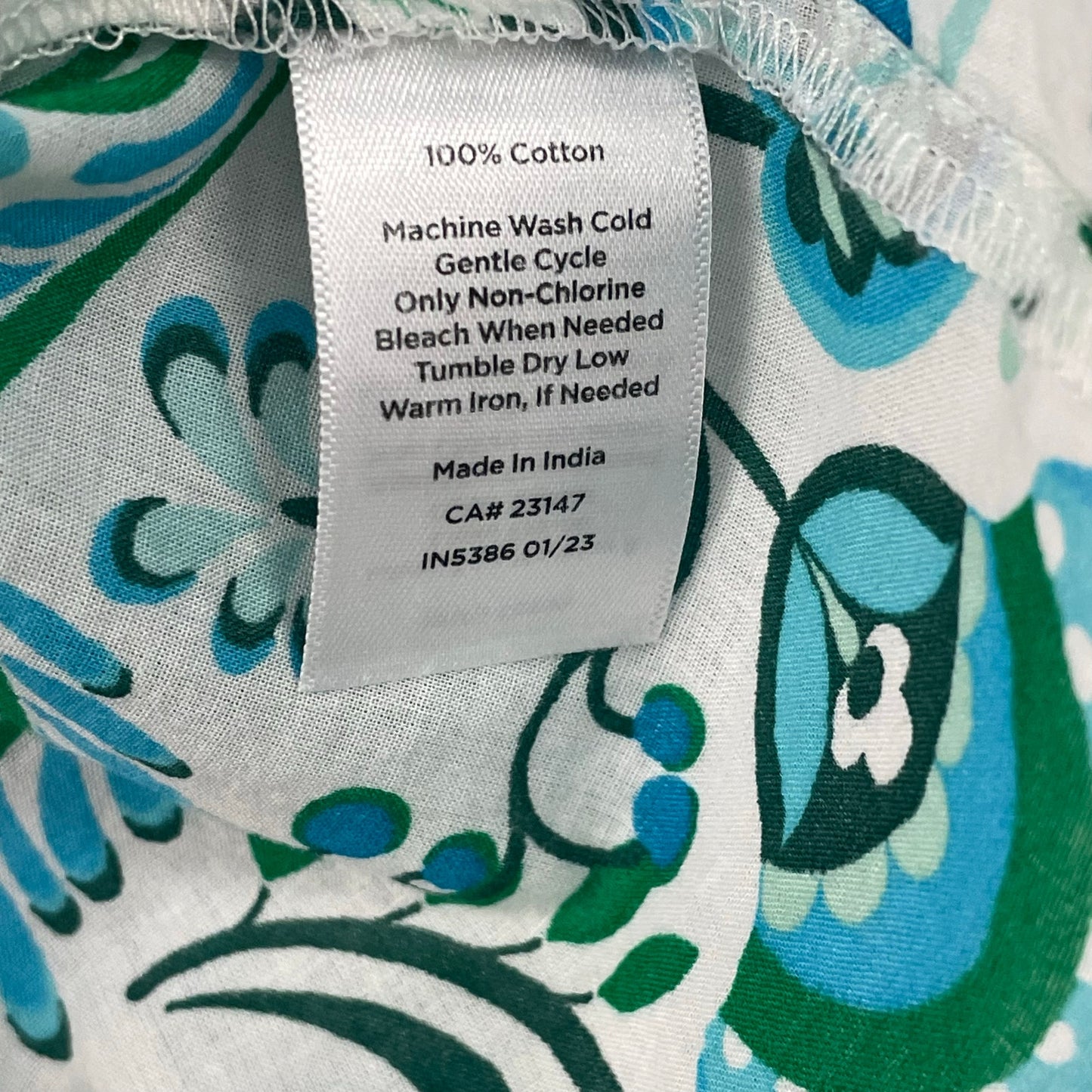 Talbots Short Sleeve Square Neck Blue Green Floral Print Top Womens Size XS